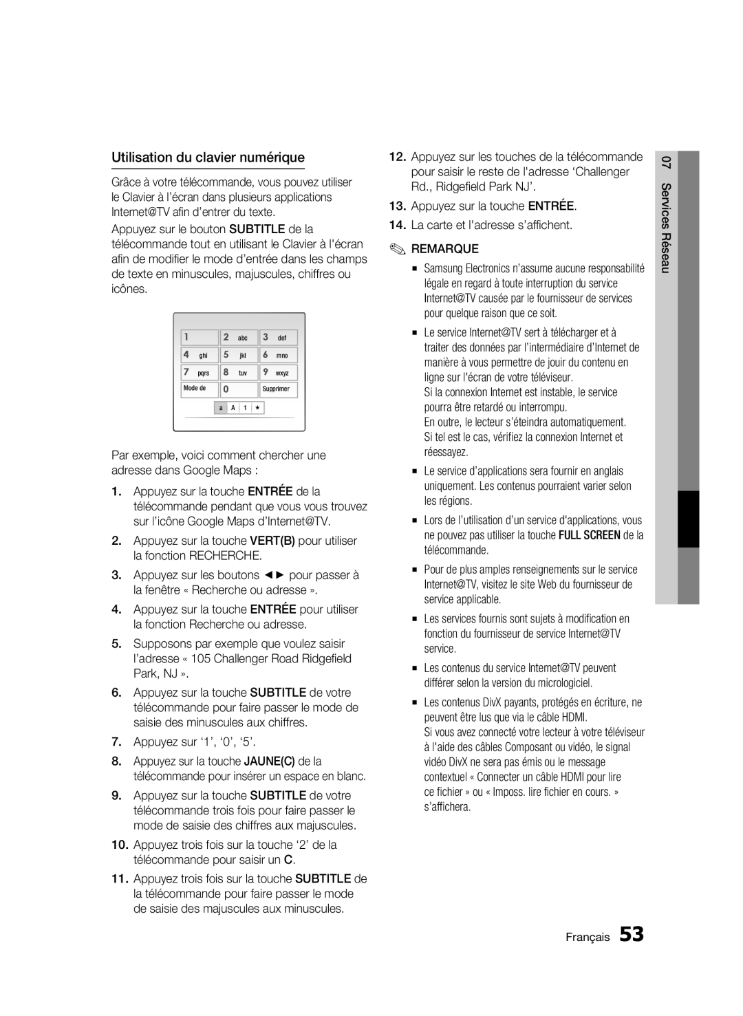 Samsung 01942G-BD-C6300-XAC-0823 user manual Utilisation du clavier numérique, Appuyez sur ‘1’, ‘0’, ‘5’ 