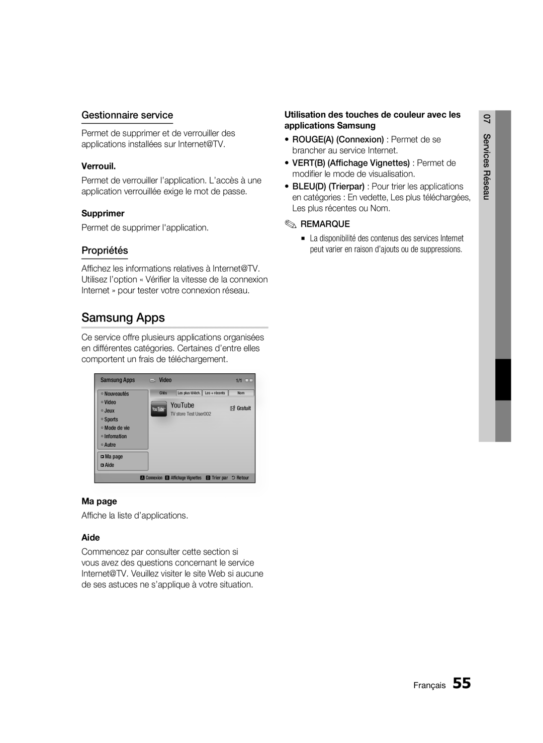 Samsung 01942G-BD-C6300-XAC-0823 user manual Gestionnaire service, Propriétés, Verrouil, Supprimer, Aide 