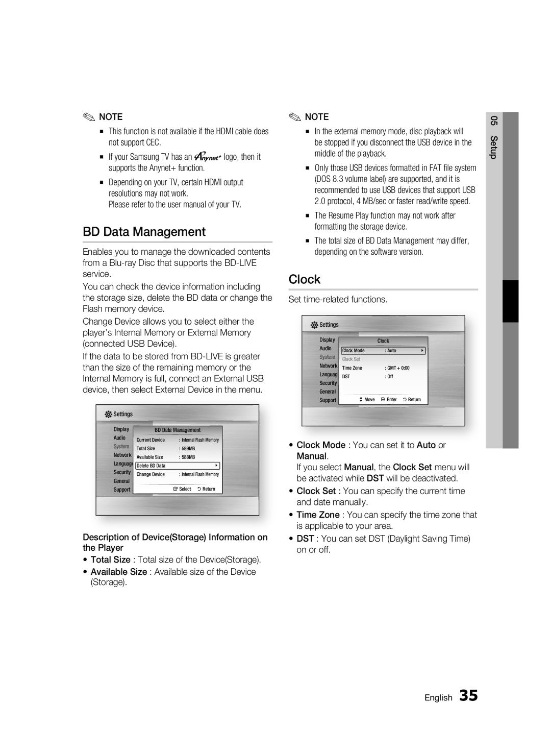 Samsung 01942G-BD-C6300-XAC-0823 user manual BD Data Management, Clock, Set time-related functions 