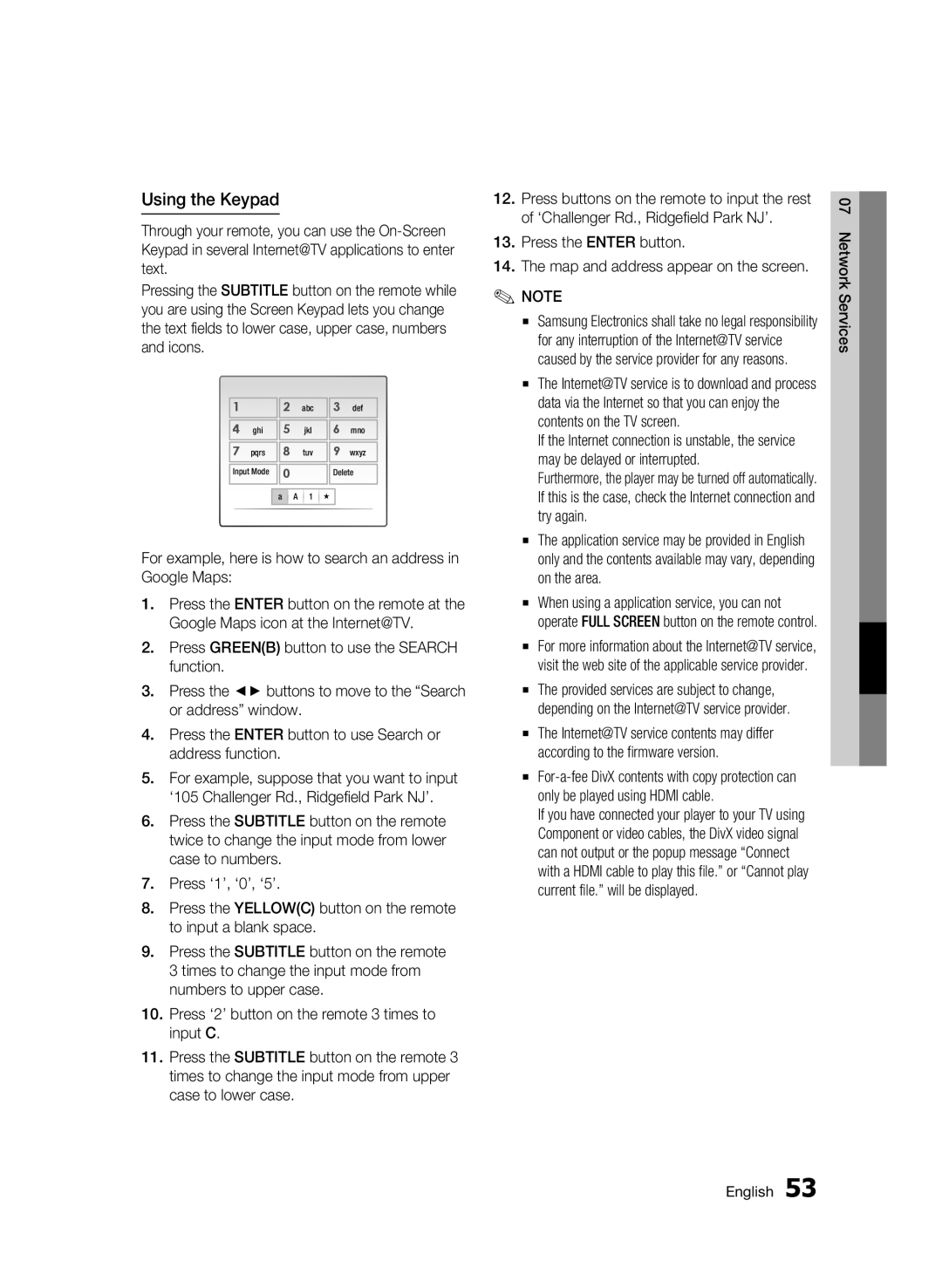 Samsung 01942G-BD-C6300-XAC-0823 user manual Using the Keypad, Press the Enter button Map and address appear on the screen 