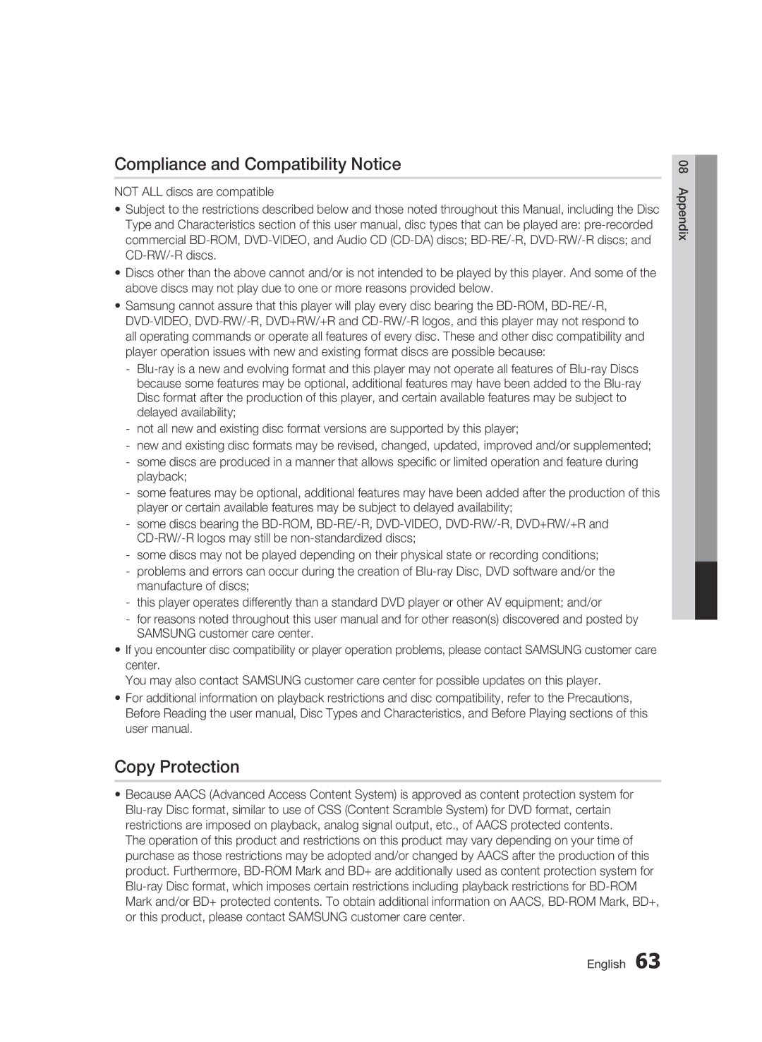 Samsung 01942G-BD-C6300-XAC-0823 user manual Compliance and Compatibility Notice, Copy Protection 