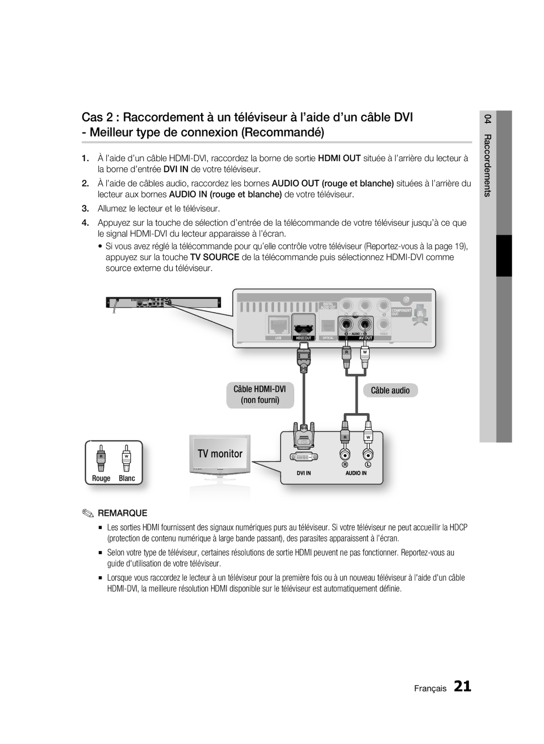 Samsung 01942G-BD-C6300-XAC-0823 user manual Câble audio, Rouge Blanc 