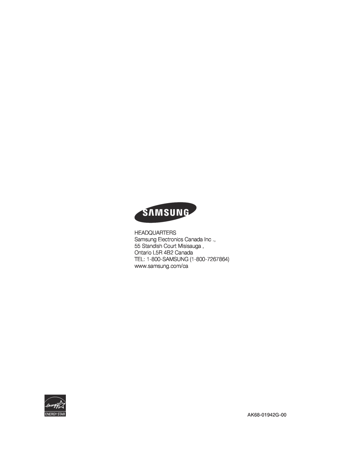 Samsung BD-C6300 user manual HEADQUARTERS Samsung Electronics Canada Inc, Standish Court Misisauga Ontario L5R 4B2 Canada 