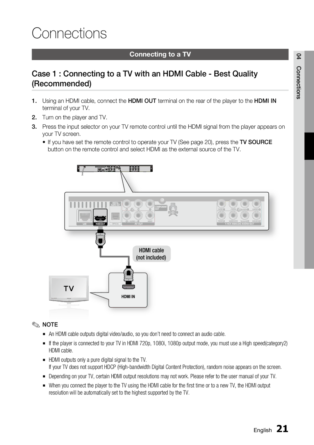 Samsung AK68-01859A, BD-C6500 user manual Connections, Connecting to a TV 