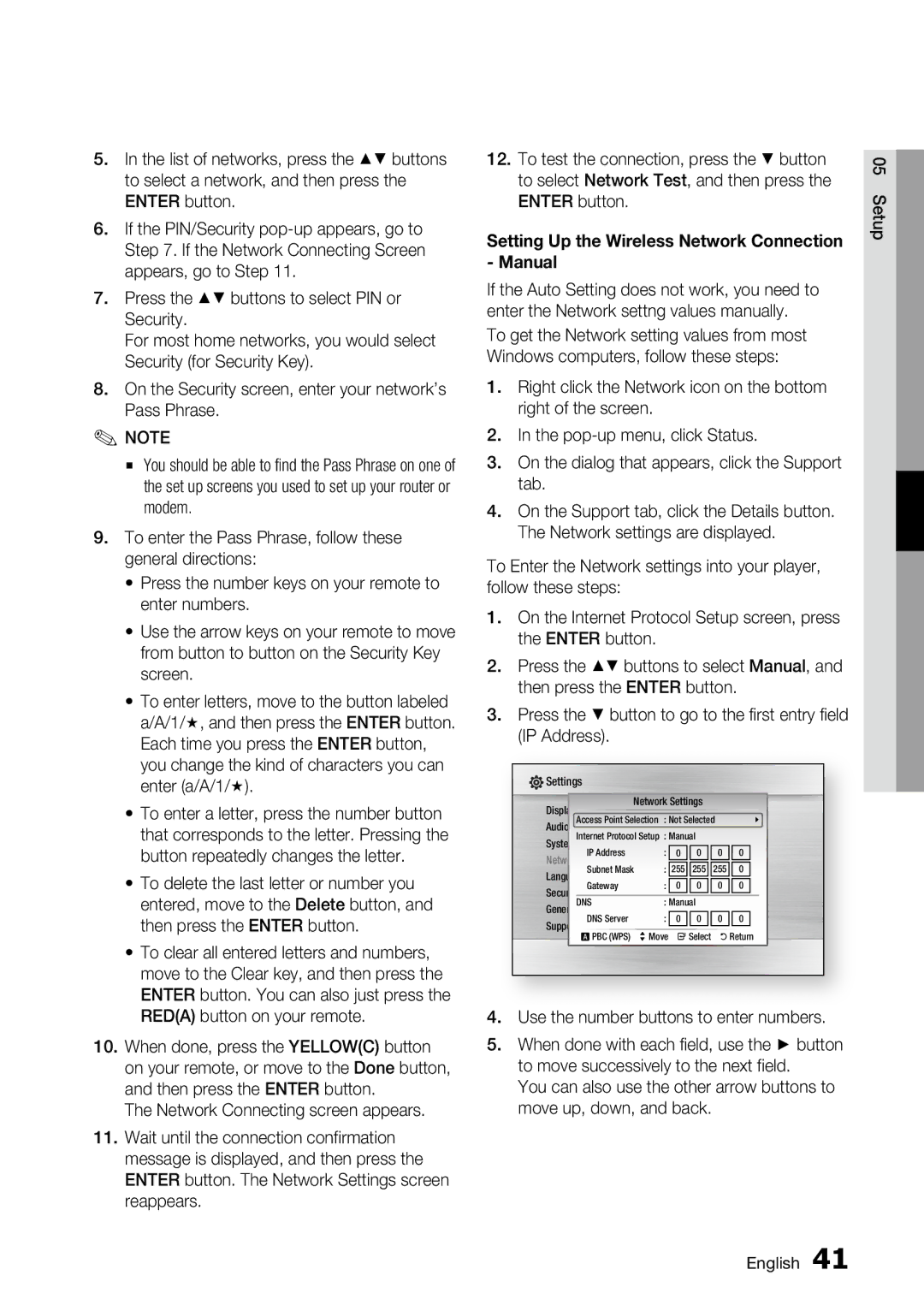 Samsung AK68-01859A, BD-C6500 Setting Up the Wireless Network Connection Manual, Use the number buttons to enter numbers 