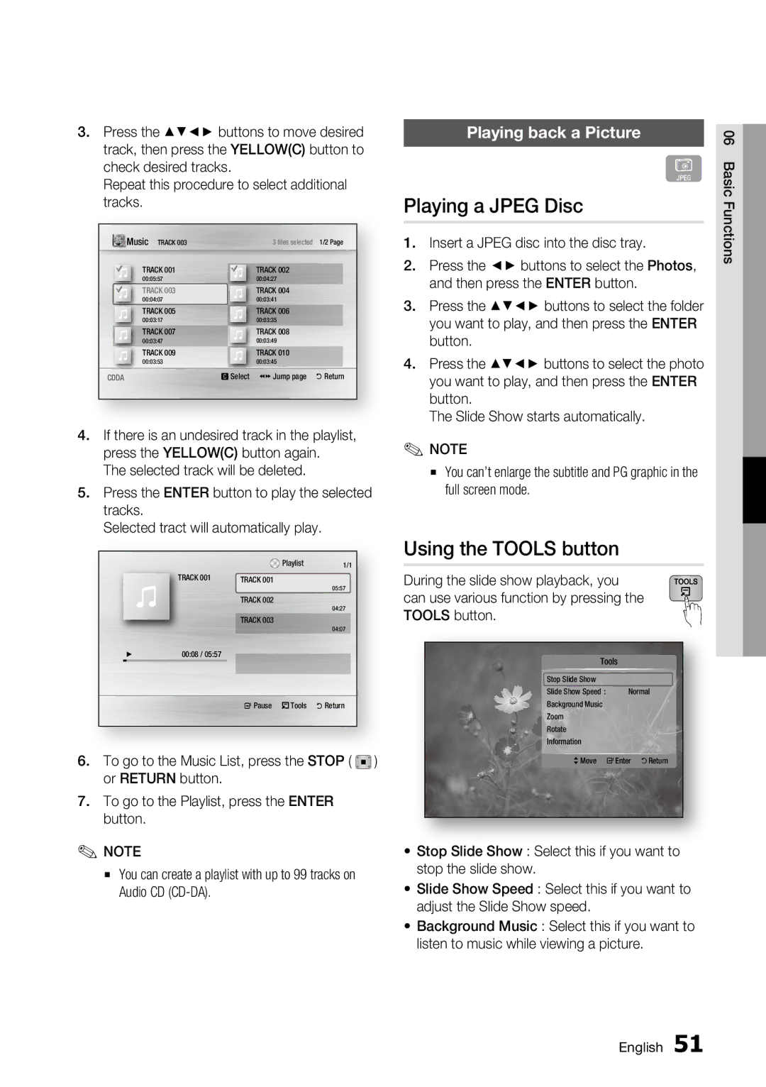 Samsung AK68-01859A, BD-C6500 user manual Playing a Jpeg Disc, Using the Tools button, Playing back a Picture 