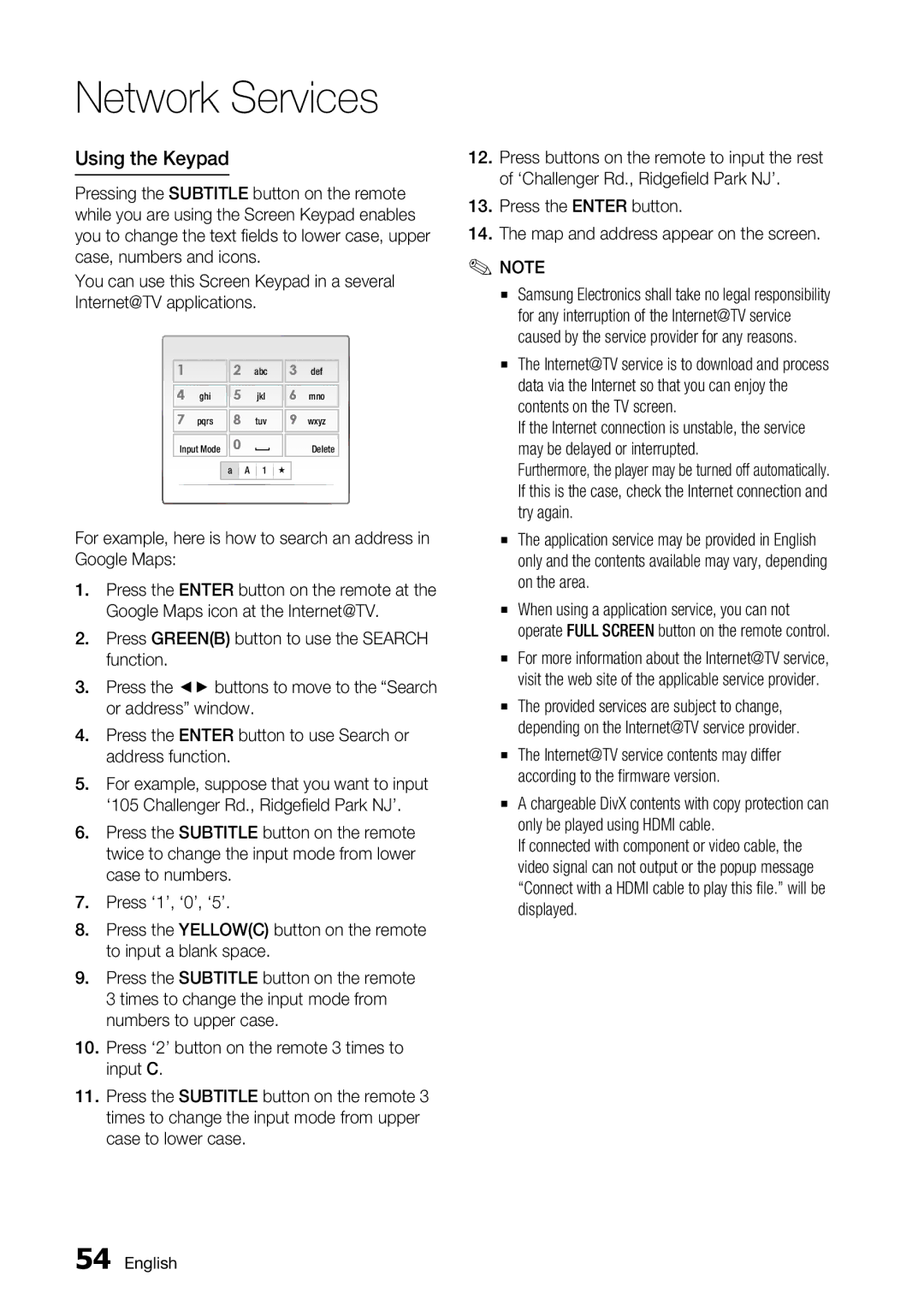 Samsung BD-C6500, AK68-01859A user manual Using the Keypad, Press the Enter button Map and address appear on the screen 