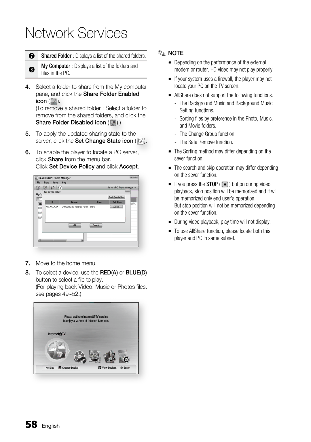 Samsung BD-C6500 AllShare does not support the following functions, During video playback, play time will not display 