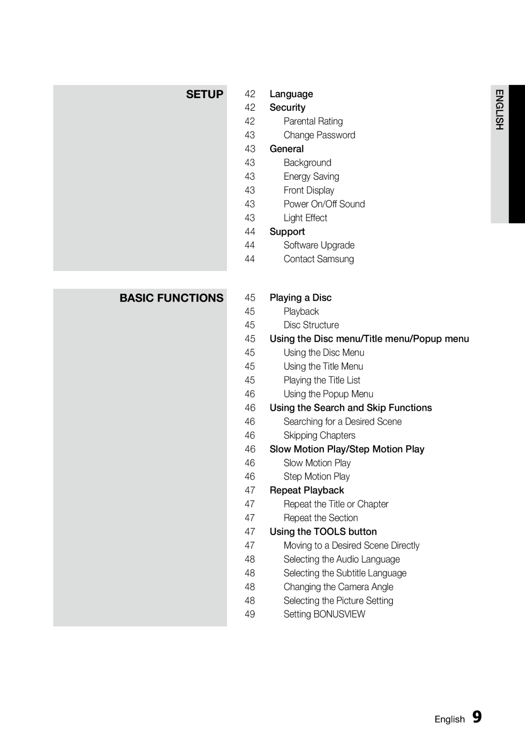 Samsung AK68-01859A Playing a Disc, Playback, Disc Structure, Using the Disc menu/Title menu/Popup menu, Skipping Chapters 