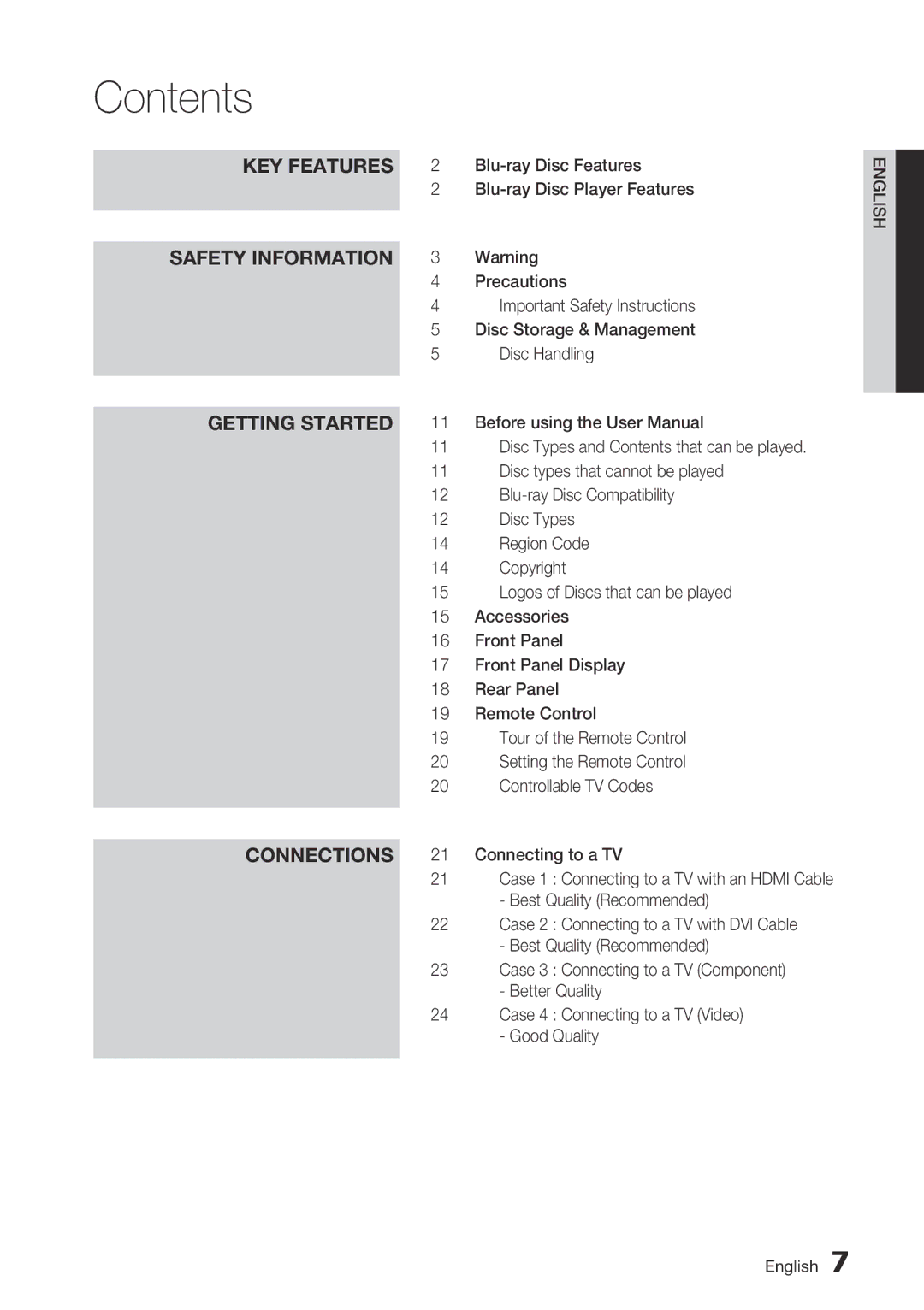 Samsung BD-C6500/XEE, BD-C6500/EDC, BD-C6500/XAA, BD-C6500/XEF manual Contents 