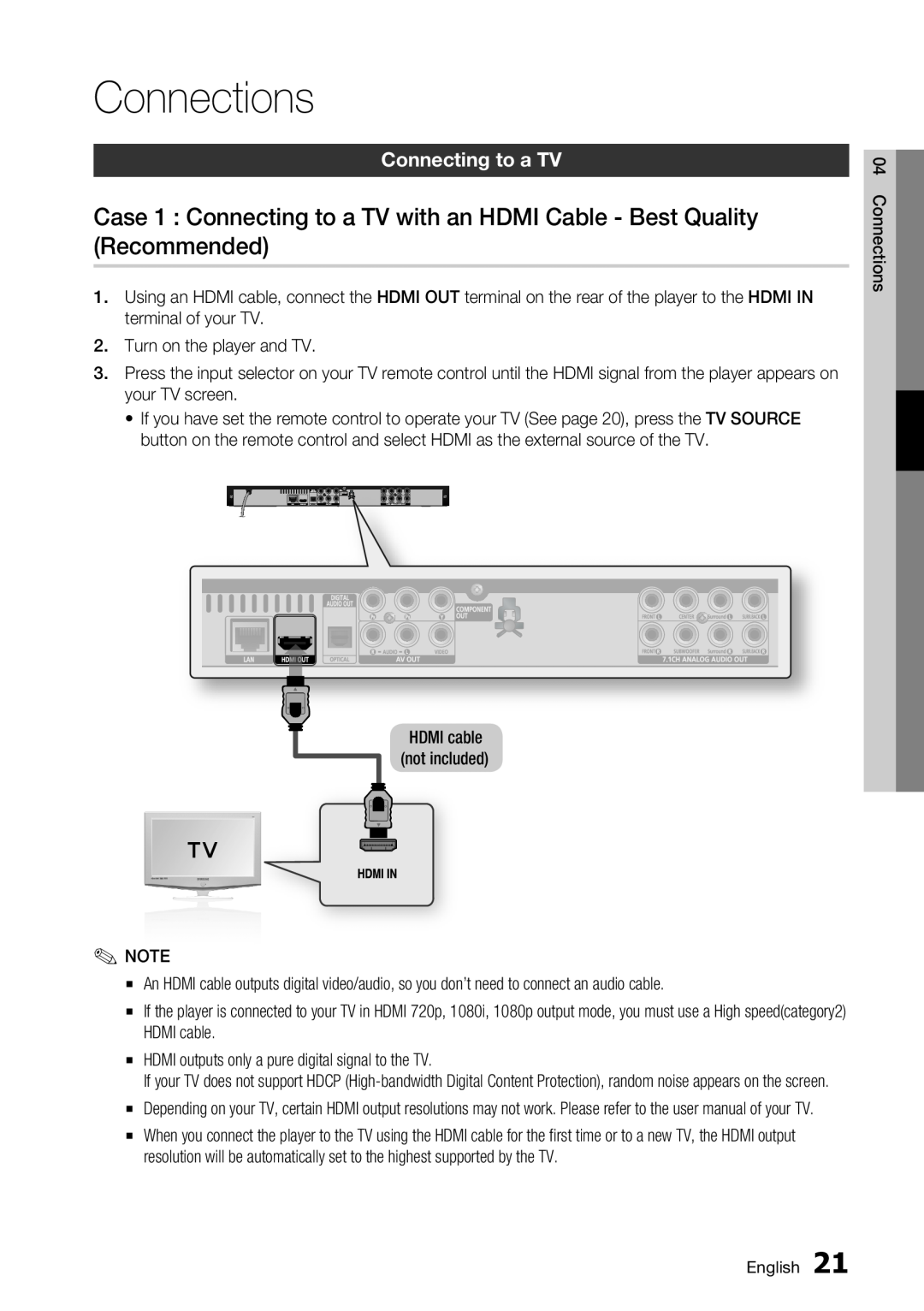 Samsung BD-C6500/XAA, BD-C6500/EDC, BD-C6500/XEF, BD-C6500/XEE manual Connections, Connecting to a TV 