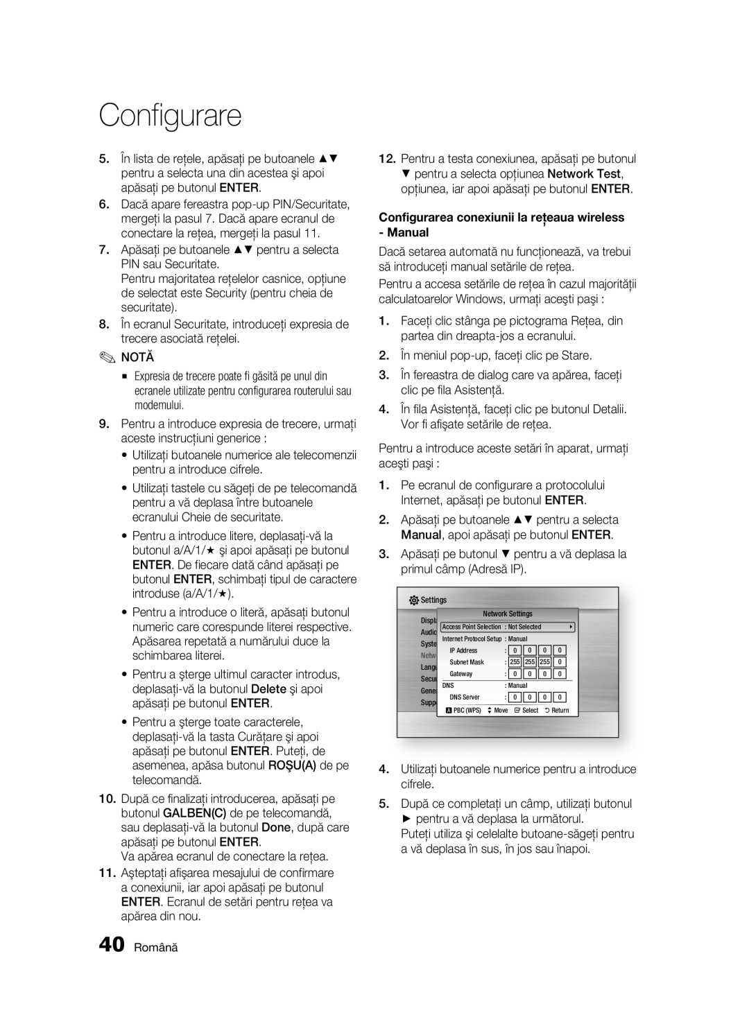 Samsung BD-C6500/EDC manual Apăsarea repetată a numărului duce la schimbarea literei, 40 Română 