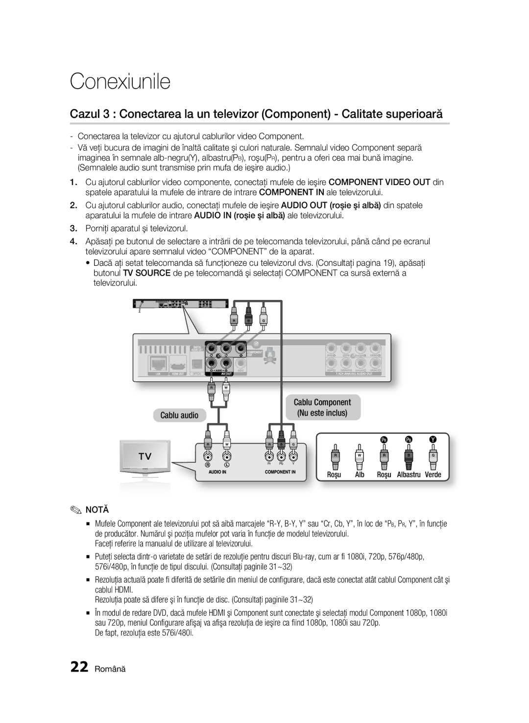 Samsung BD-C6500/EDC Faceţi referire la manualul de utilizare al televizorului, De fapt, rezoluţia este 576i/480i 