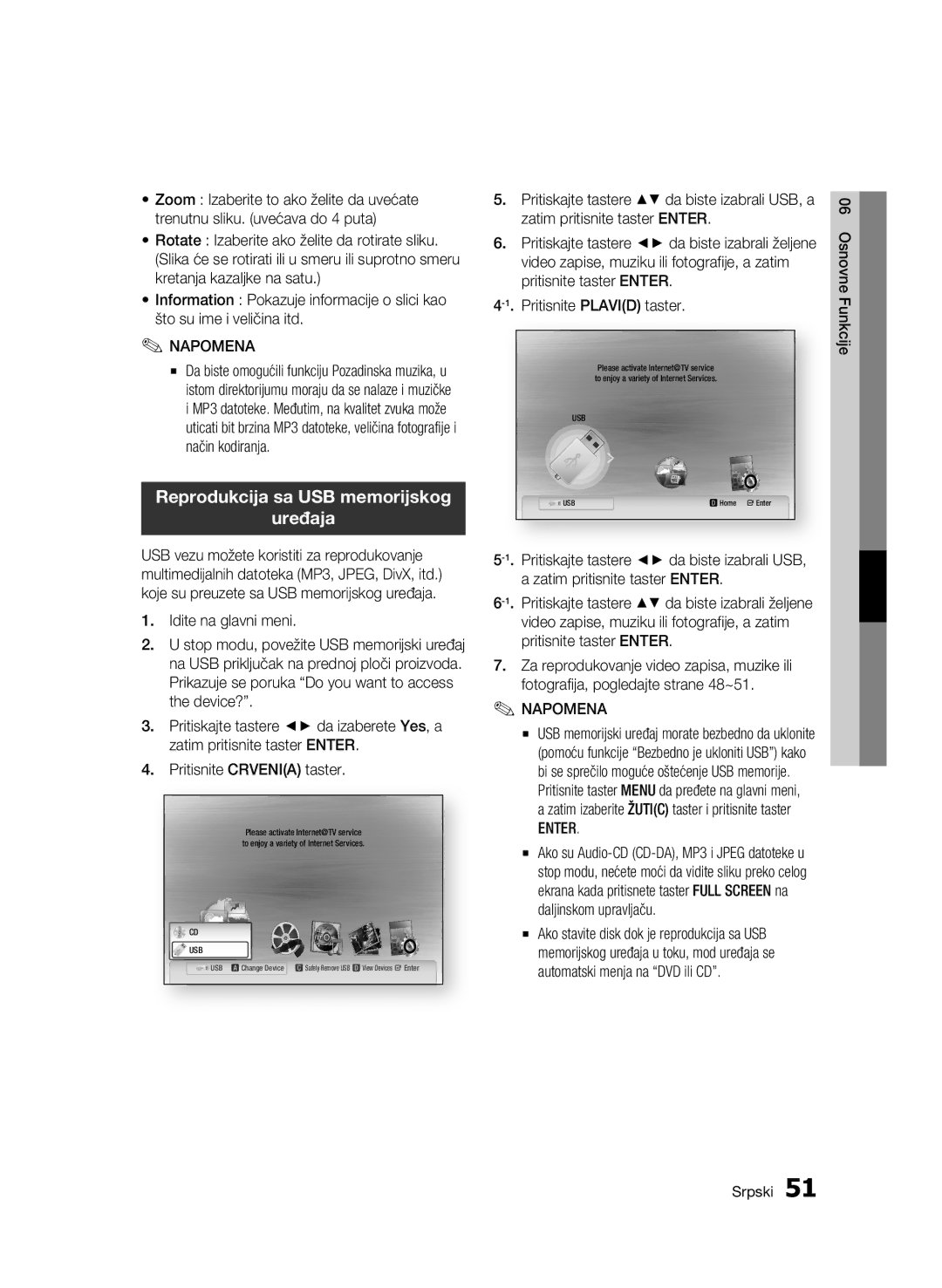 Samsung BD-C6500/EDC manual Reprodukcija sa USB memorijskog Uređaja, Pritisnite Plavid taster 