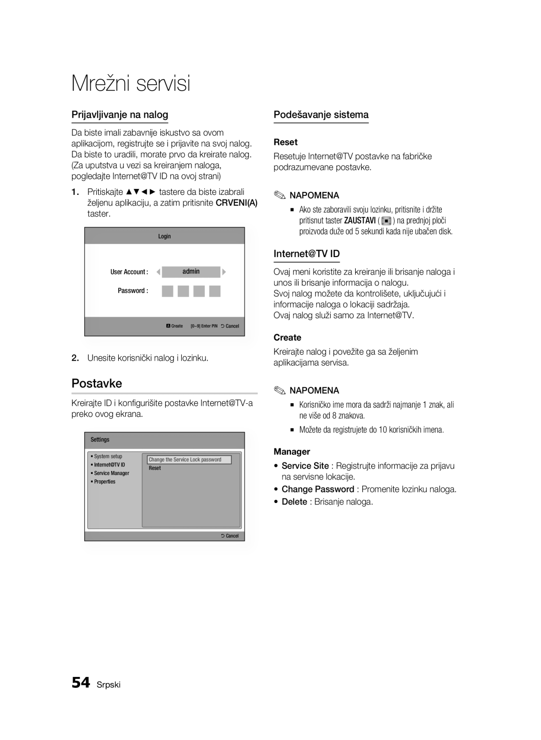 Samsung BD-C6500/EDC manual Prijavljivanje na nalog, Podešavanje sistema, Unesite korisnički nalog i lozinku 