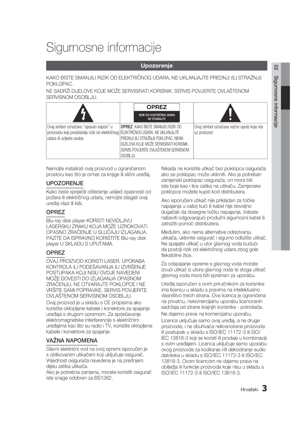 Samsung BD-C6500/EDC manual Sigurnosne informacije, Upozorenje, Ne dajemo prava na komercijalnu uporabu 