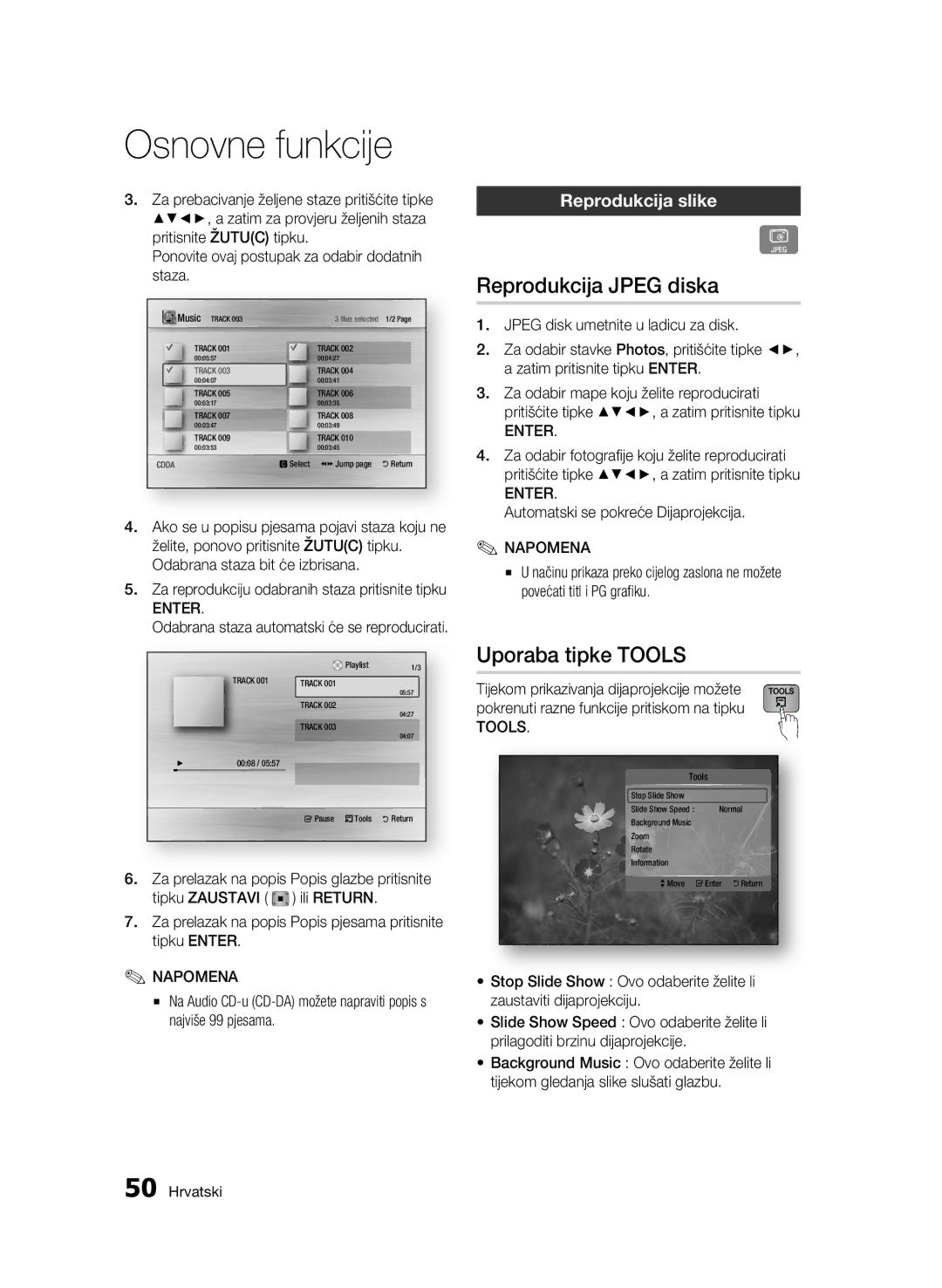 Samsung BD-C6500/EDC manual Reprodukcija Jpeg diska, Uporaba tipke Tools, Reprodukcija slike 