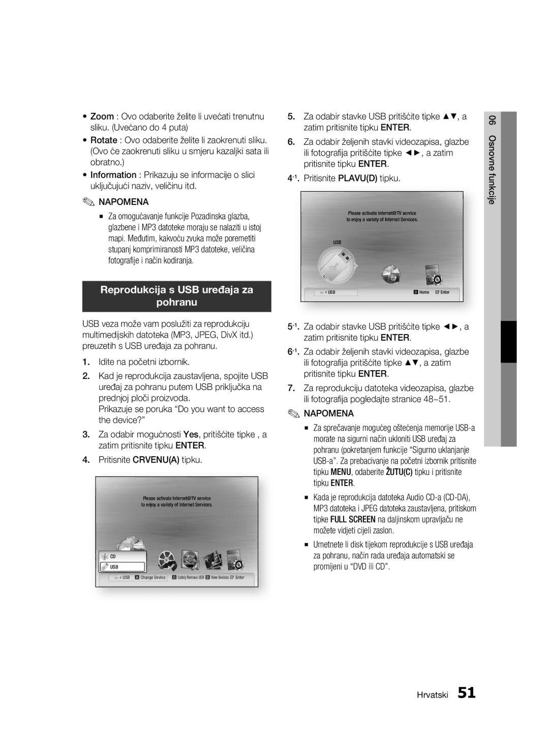 Samsung BD-C6500/EDC manual Reprodukcija s USB uređaja za Pohranu, Za odabir stavke USB pritišćite tipke , a 