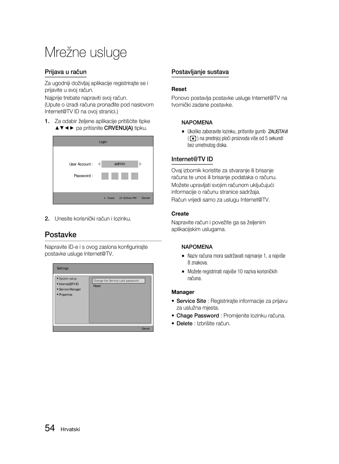 Samsung BD-C6500/EDC manual Postavke, Prijava u račun, Postavljanje sustava, Internet@TV ID 