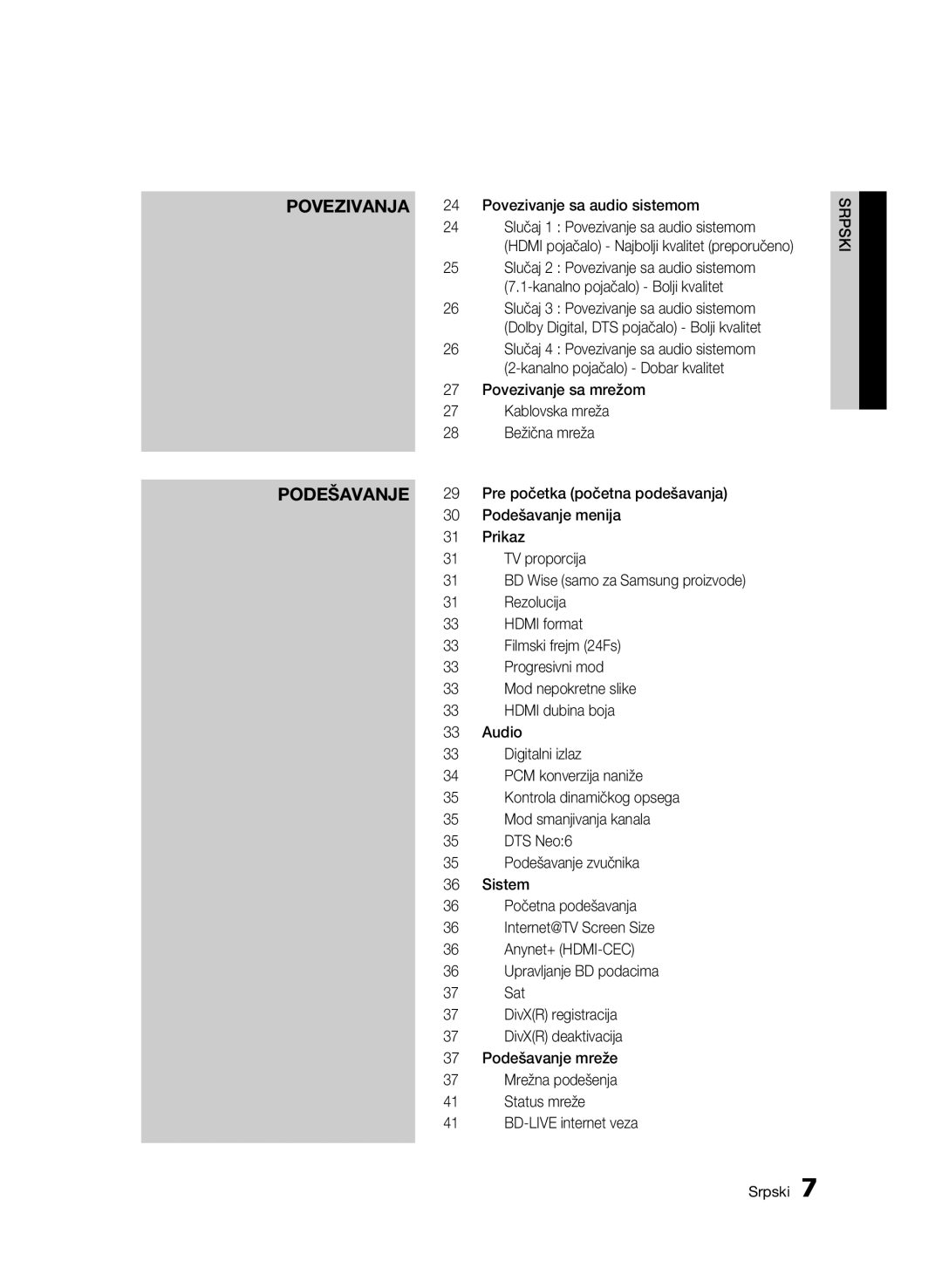 Samsung BD-C6500/EDC manual Povezivanja 24 Povezivanje sa audio sistemom 