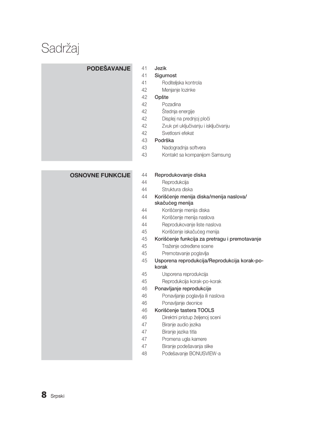 Samsung BD-C6500/EDC manual Podešavanje 41 Jezik 