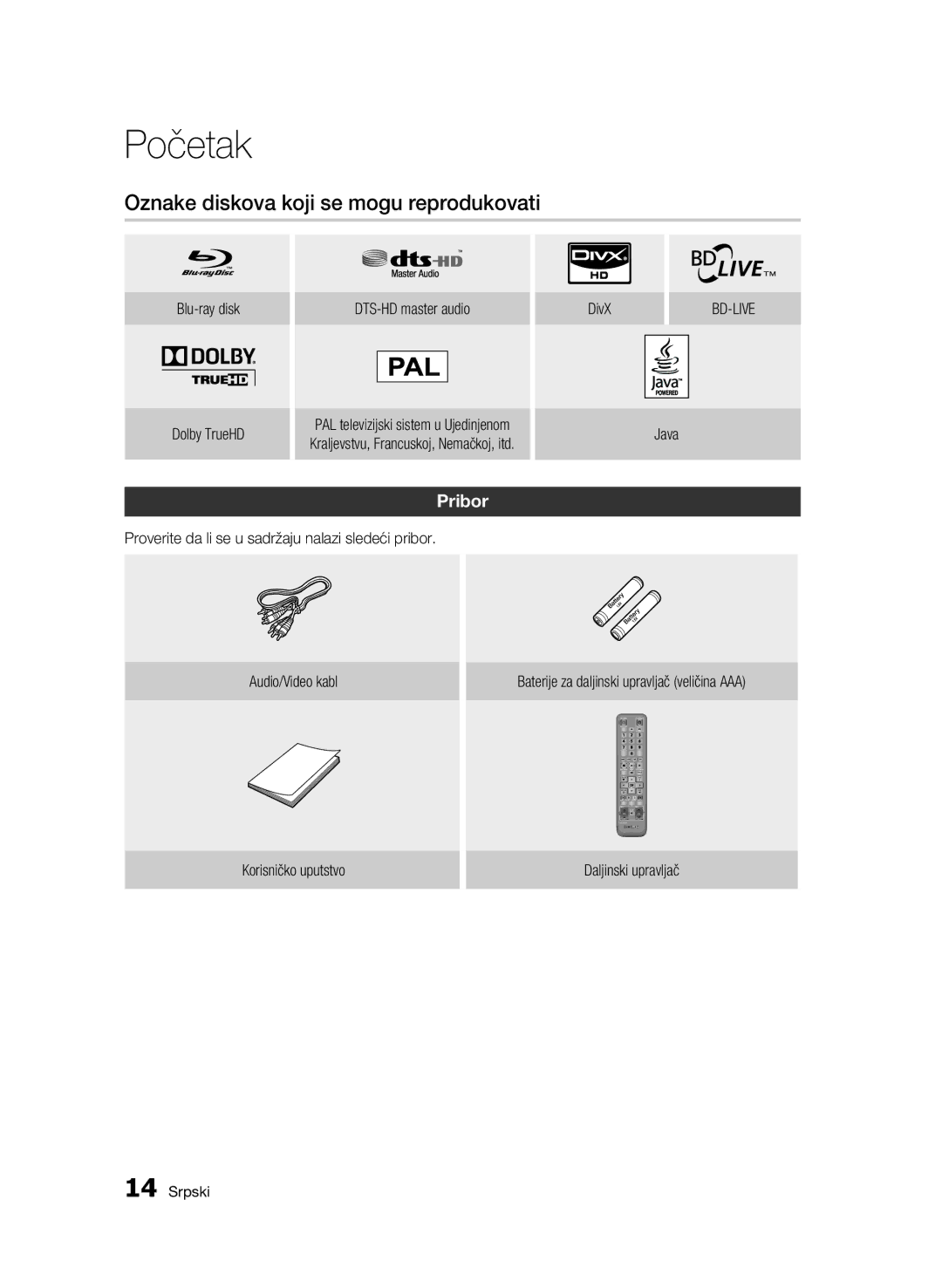 Samsung BD-C6500/EDC manual Oznake diskova koji se mogu reprodukovati, Pribor, Blu-ray disk DTS-HD master audio DivX 