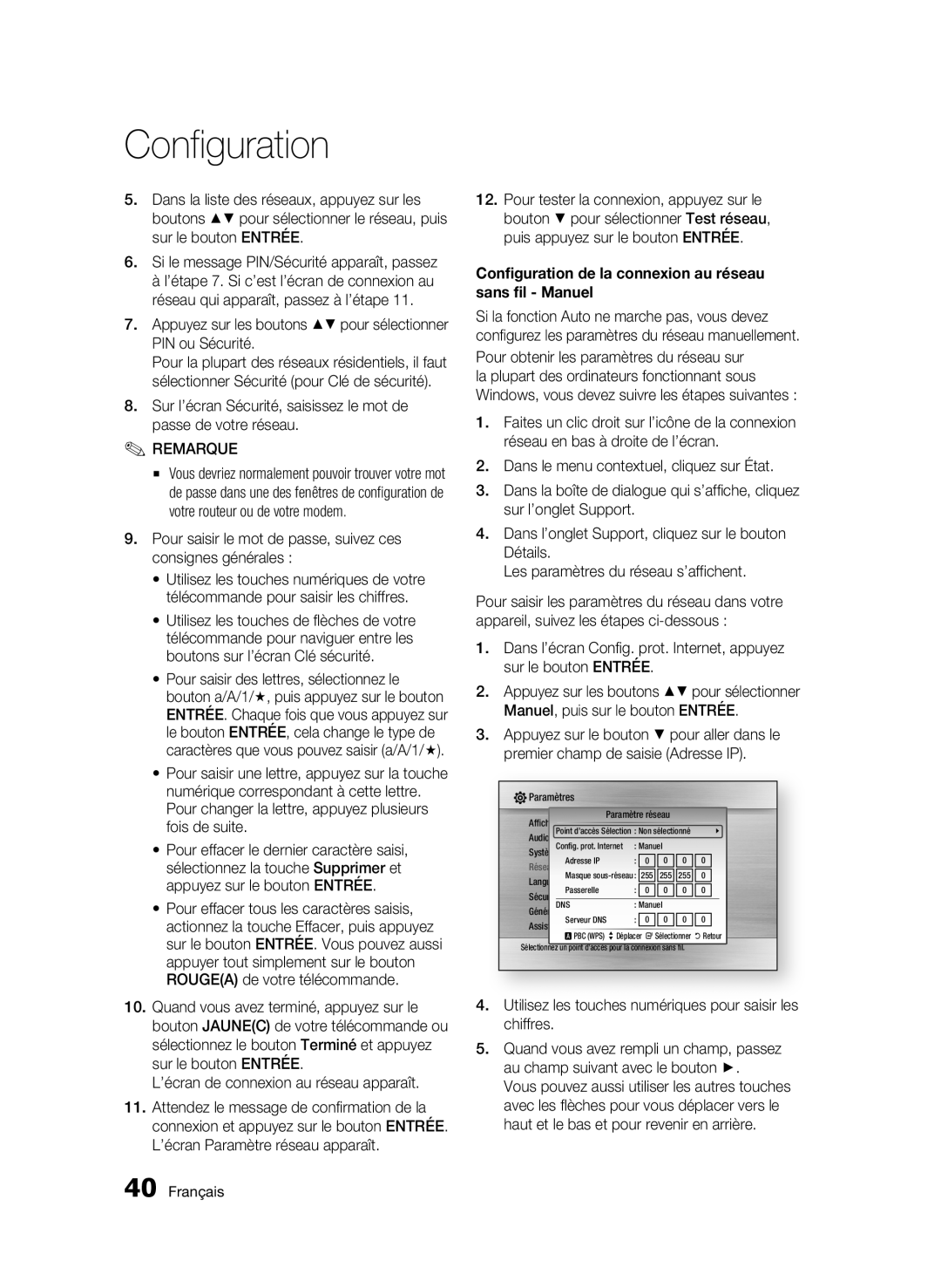 Samsung BD-C6500/XAA, BD-C6500/XEF manual Appuyez sur les boutons pour sélectionner PIN ou Sécurité 