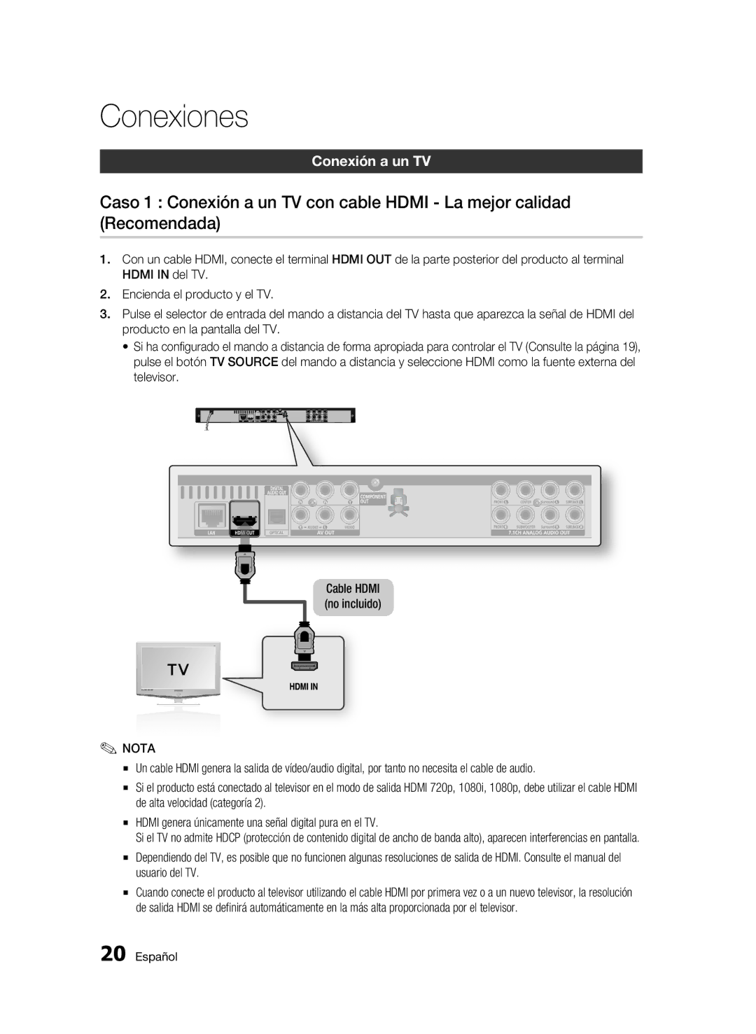 Samsung BD-C6500/XAA, BD-C6500/XEF manual Conexiones, Conexión a un TV 