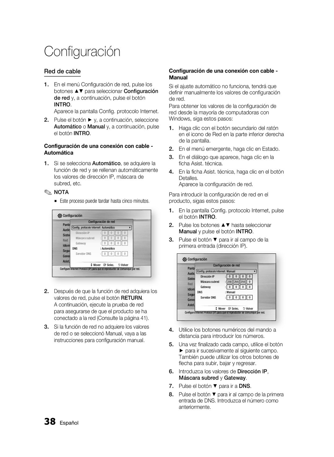 Samsung BD-C6500/XAA, BD-C6500/XEF manual Red de cable, Configuración de una conexión con cable Automática 