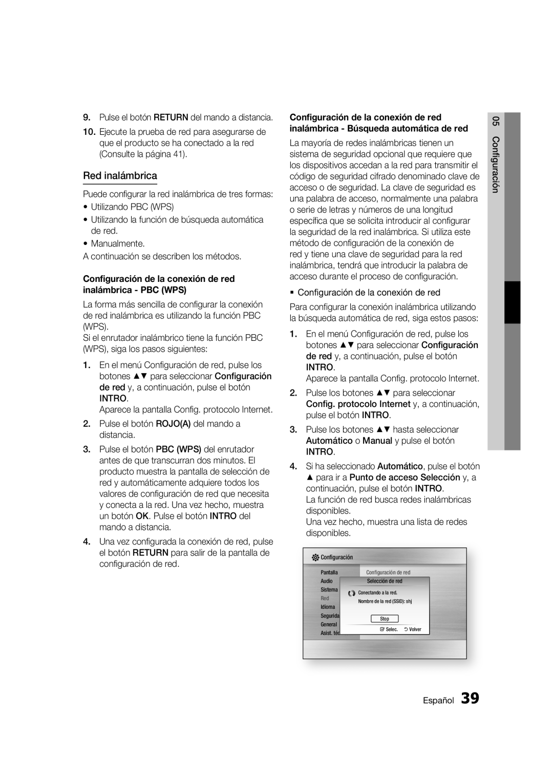 Samsung BD-C6500/XEF Red inalámbrica, Pulse el botón Rojoa del mando a distancia,  Configuración de la conexión de red 