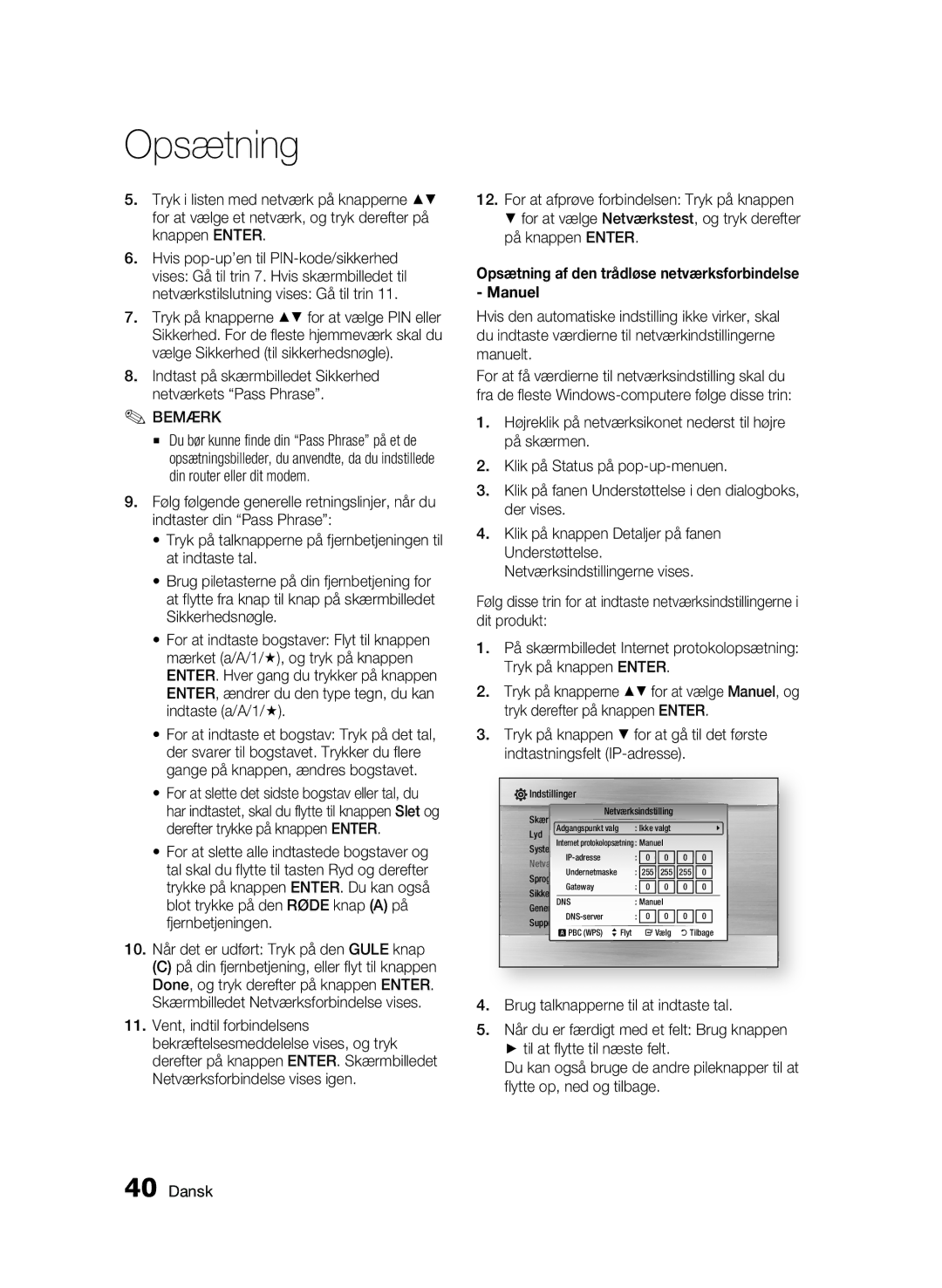 Samsung BD-C6500/XEE For at slette det sidste bogstav eller tal, du, Opsætning af den trådløse netværksforbindelse Manuel 