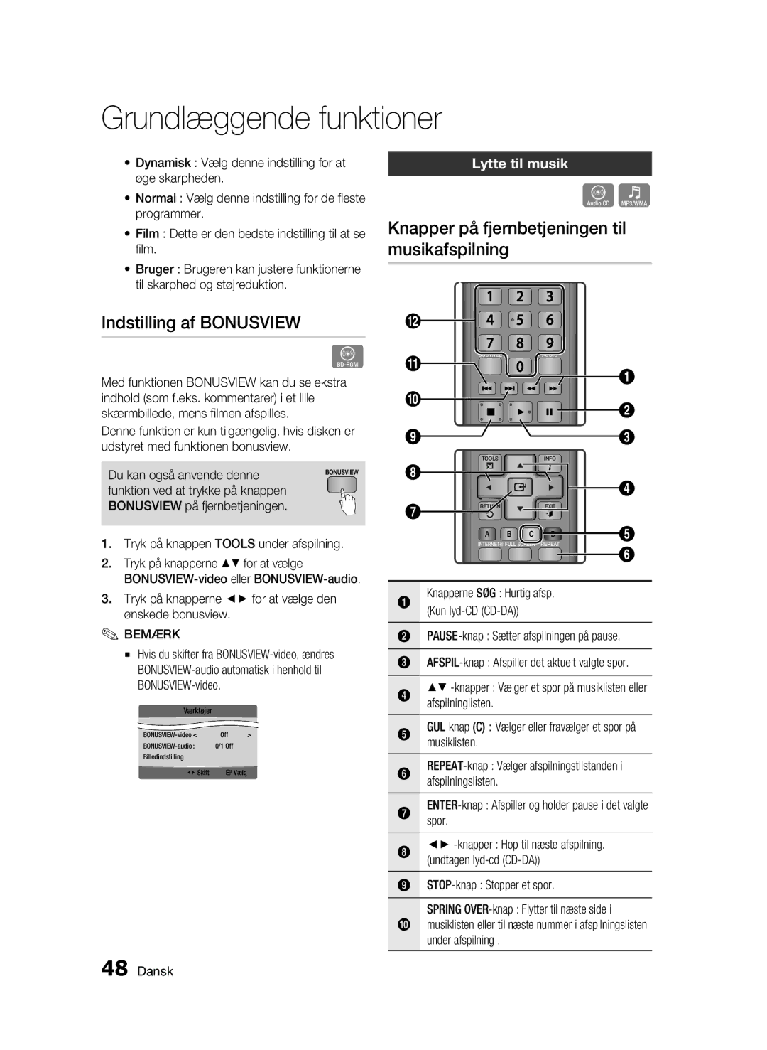 Samsung BD-C6500/XEE manual Lytte til musik 