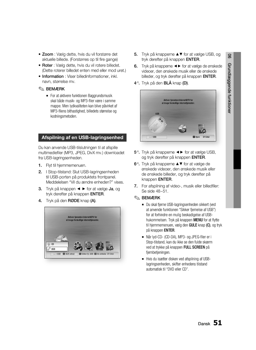 Samsung BD-C6500/XEE manual Afspilning af en USB-lagringsenhed, Tryk på den BLÅ knap D 