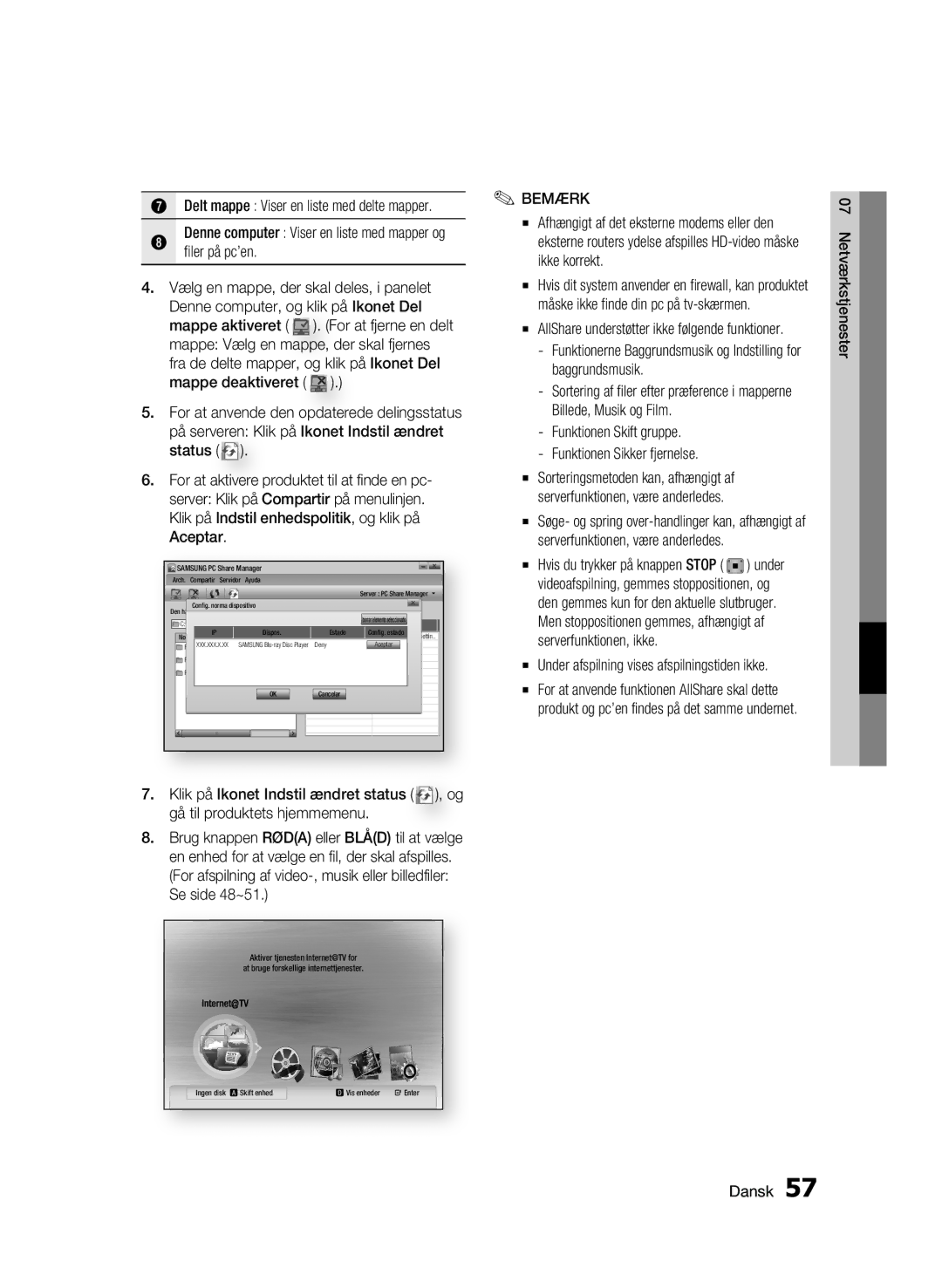 Samsung BD-C6500/XEE manual Filer på pc’en, Under afspilning vises afspilningstiden ikke 