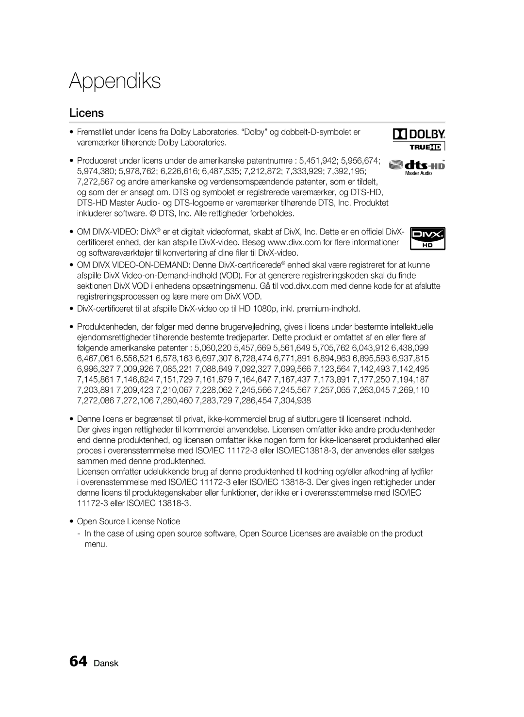 Samsung BD-C6500/XEE manual Licens 