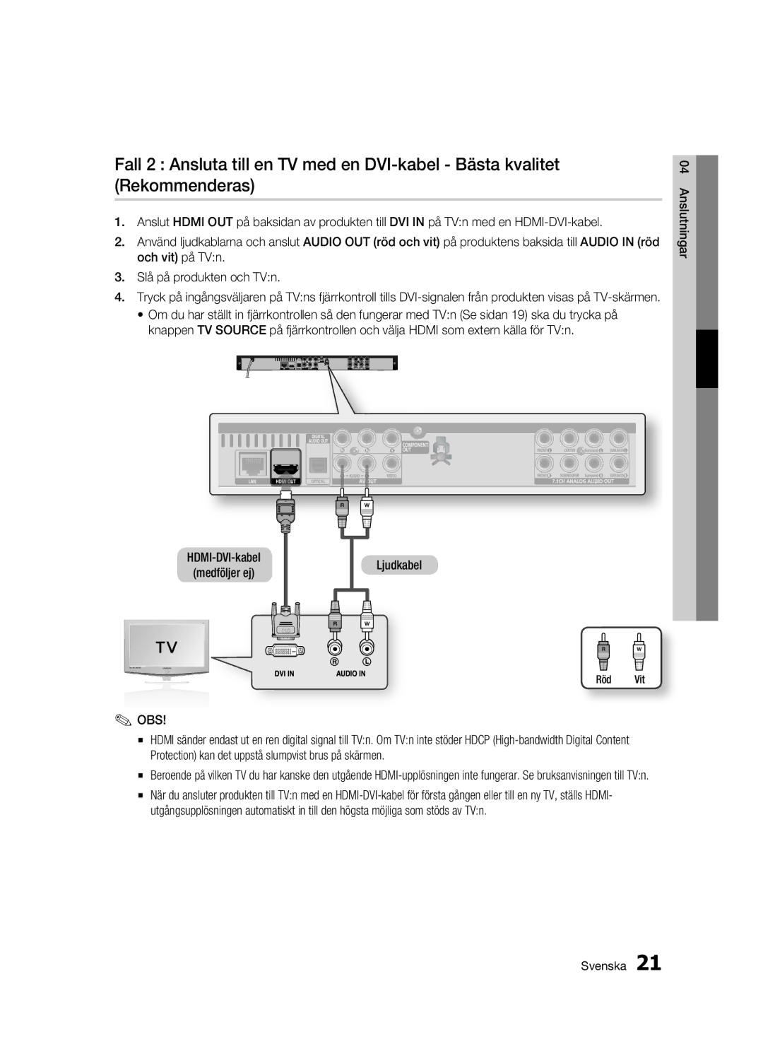 Samsung BD-C6500/XEE manual HDMI-DVI-kabel Medföljer ej Ljudkabel 