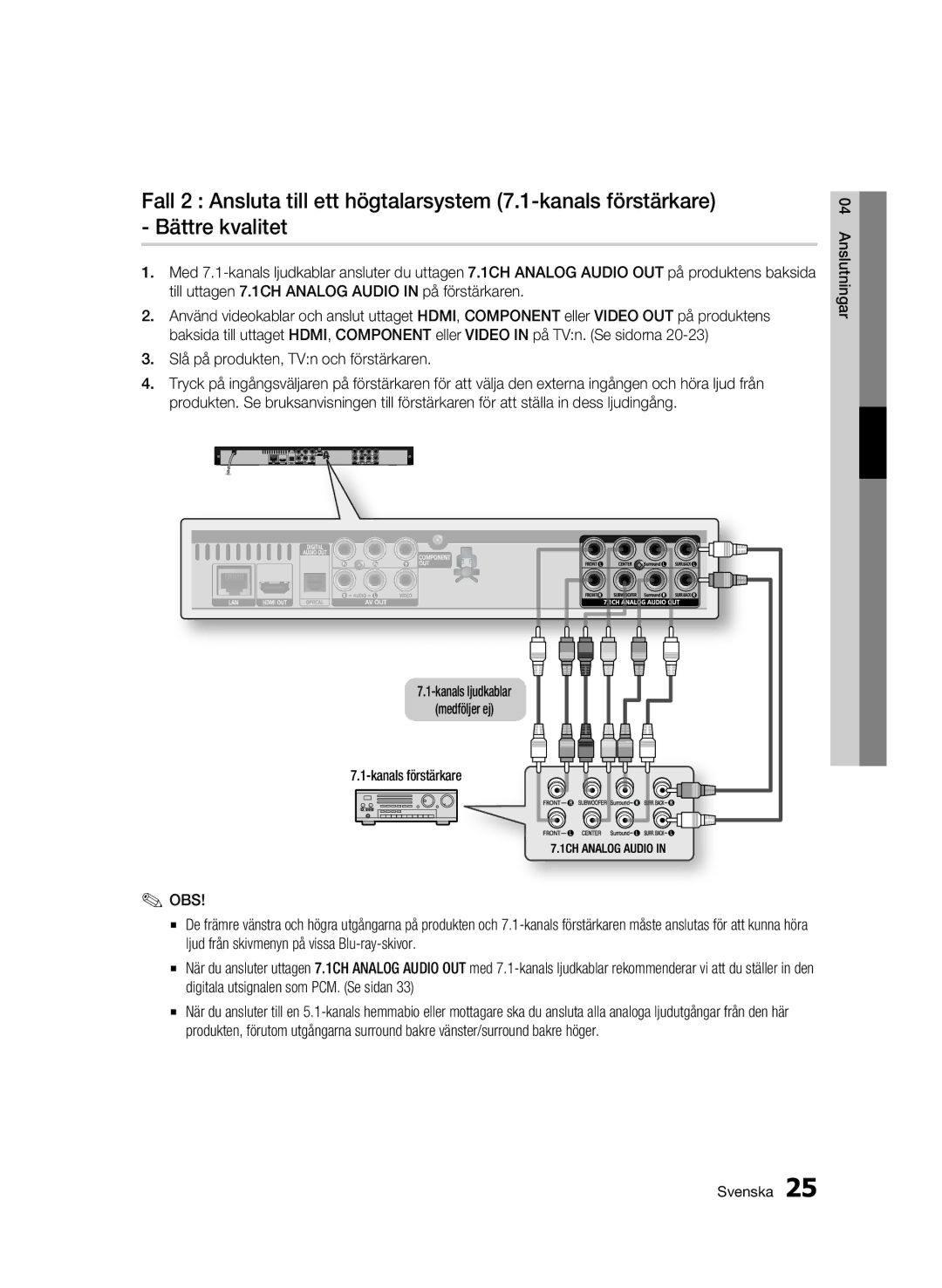 Samsung BD-C6500/XEE manual Anslutningar Svenska 