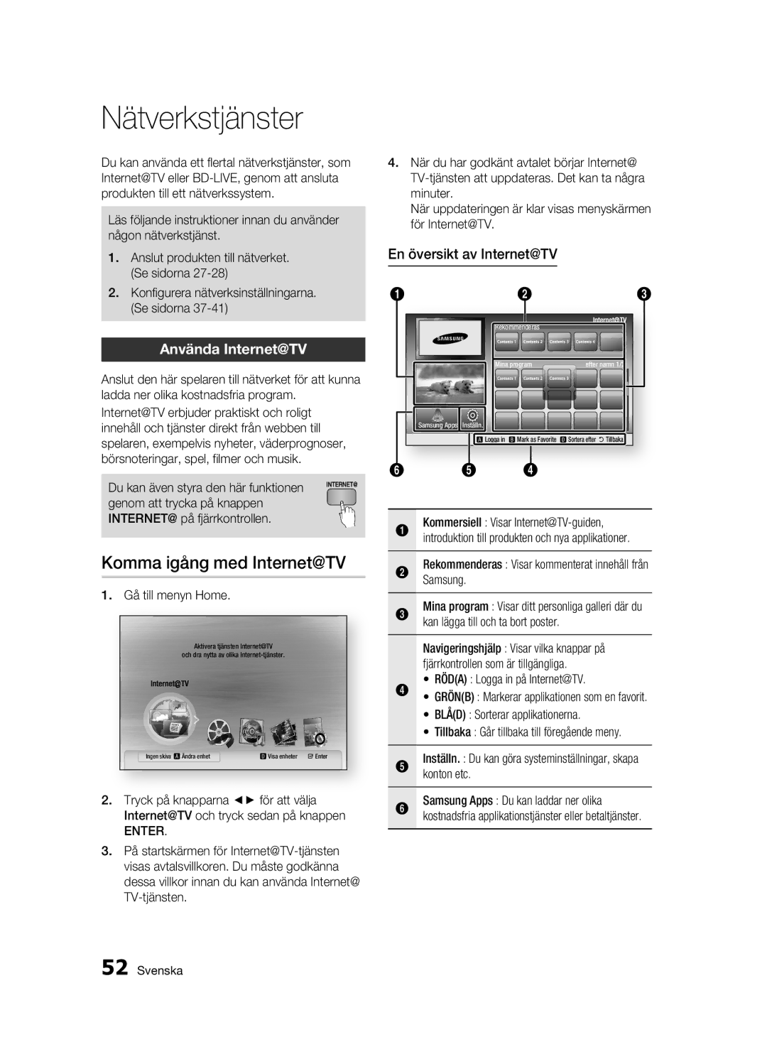 Samsung BD-C6500/XEE manual Nätverkstjänster, Komma igång med Internet@TV, Använda Internet@TV, En översikt av Internet@TV 