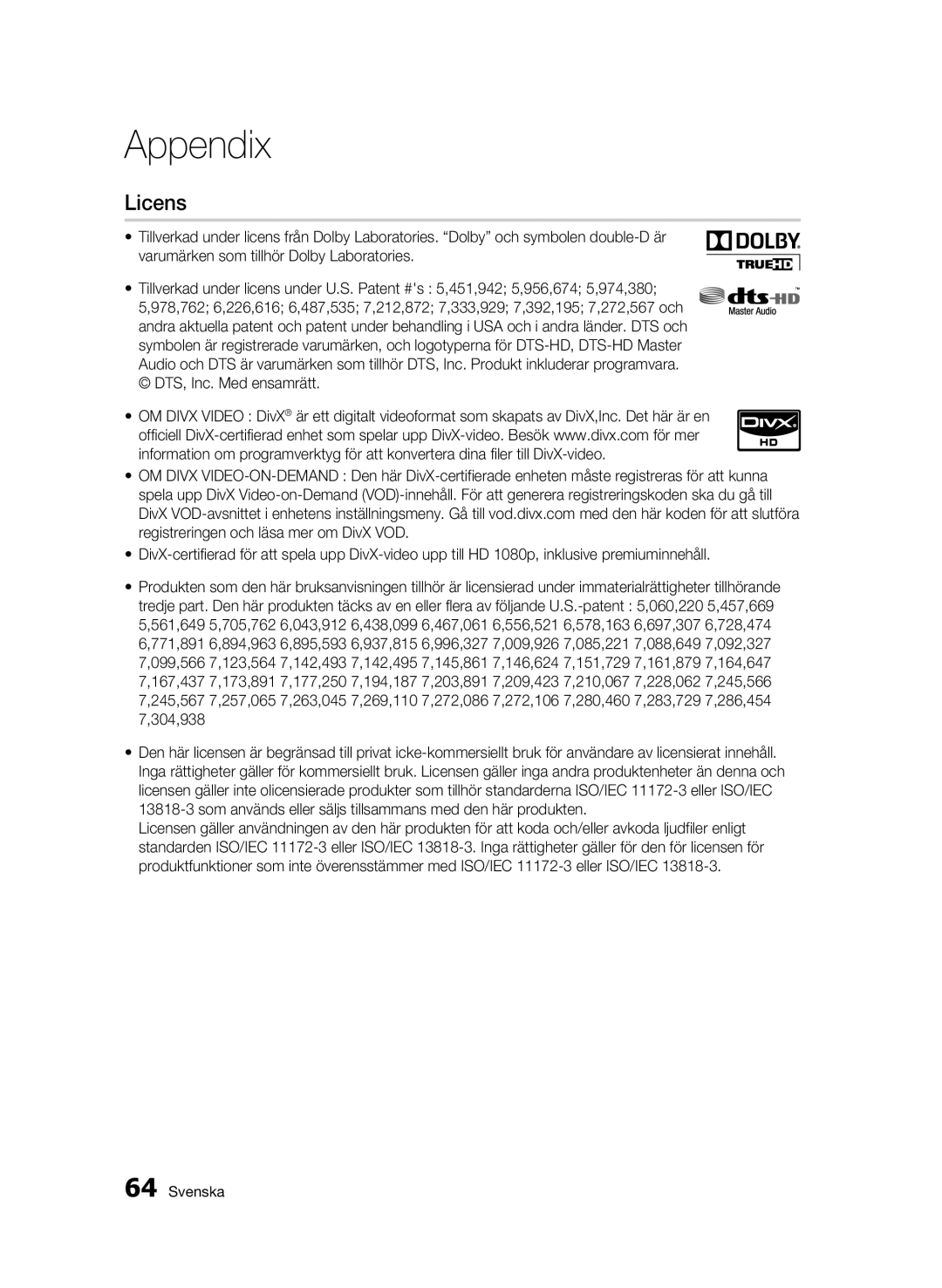 Samsung BD-C6500/XEE manual Licens 