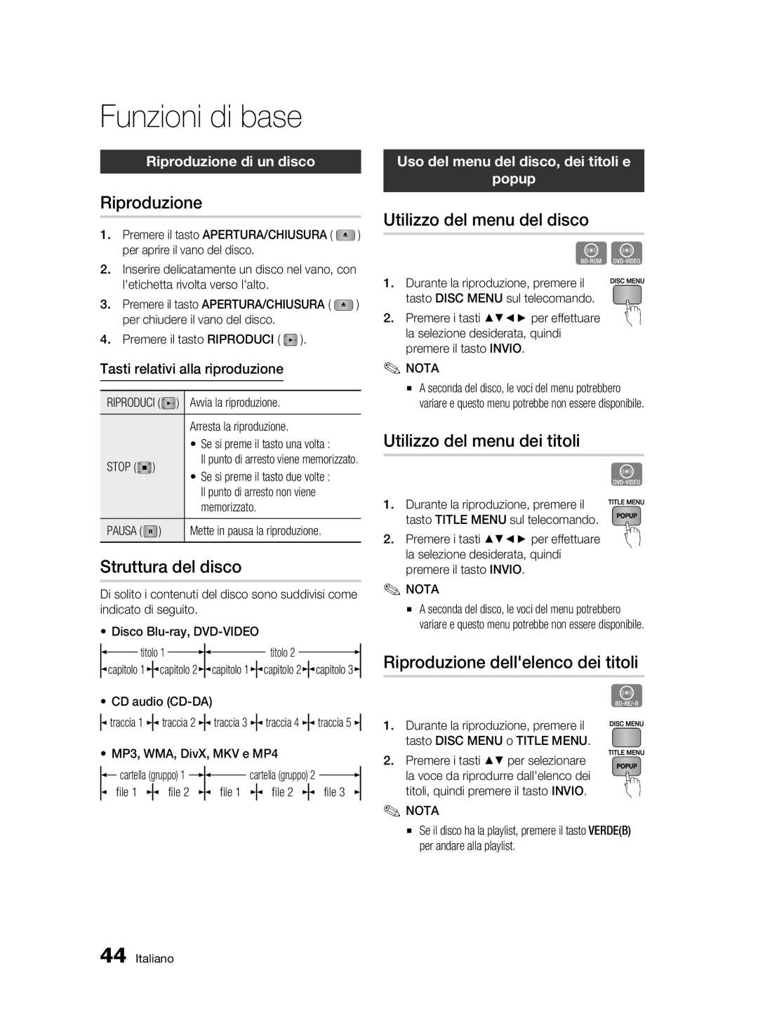 Samsung BD-C6500/XEF manual Funzioni di base 