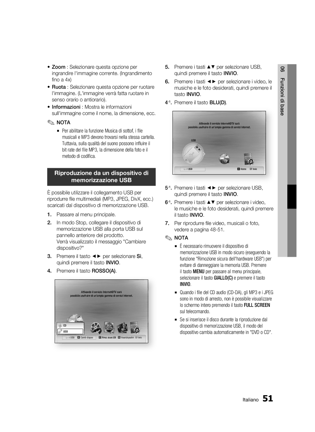 Samsung BD-C6500/XEF manual Riproduzione da un dispositivo di Memorizzazione USB, Passare al menu principale 