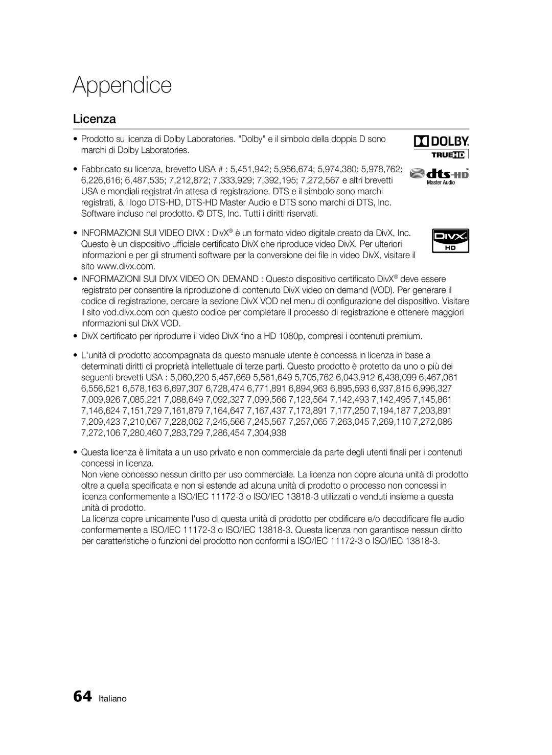 Samsung BD-C6500/XEF manual Licenza 