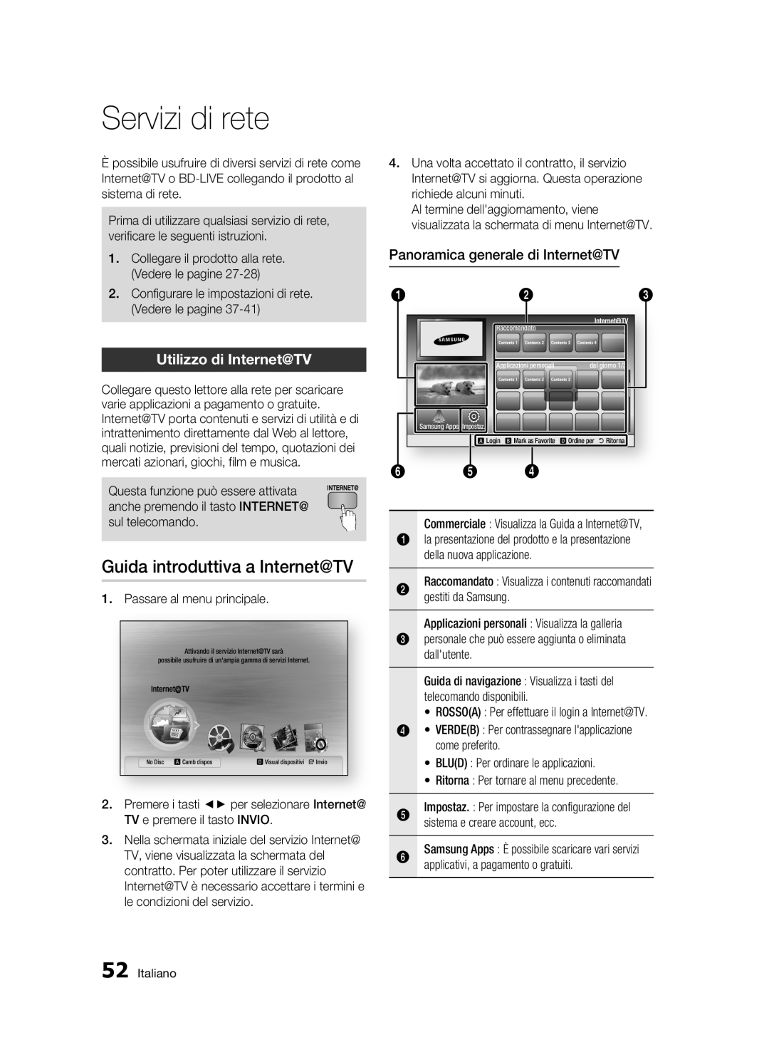 Samsung BD-C6500/XEF manual Servizi di rete, Guida introduttiva a Internet@TV, Utilizzo di Internet@TV 