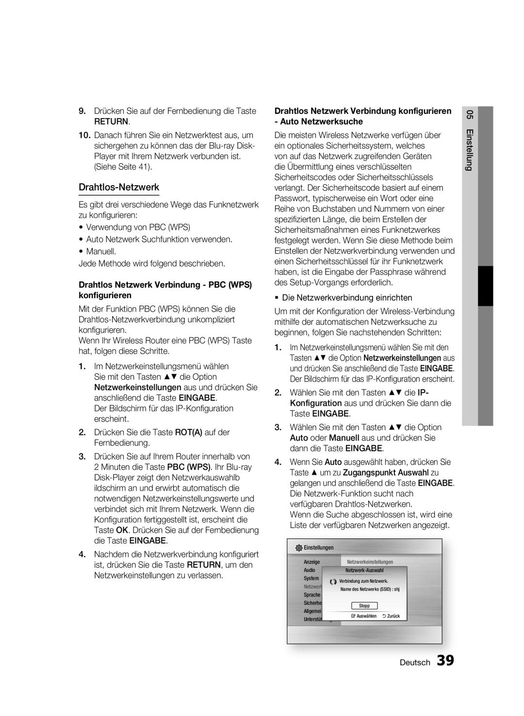 Samsung BD-C6500/XEN, BD-C6500/EDC manual Drahtlos-Netzwerk, Drücken Sie auf der Fernbedienung die Taste, Siehe Seite 