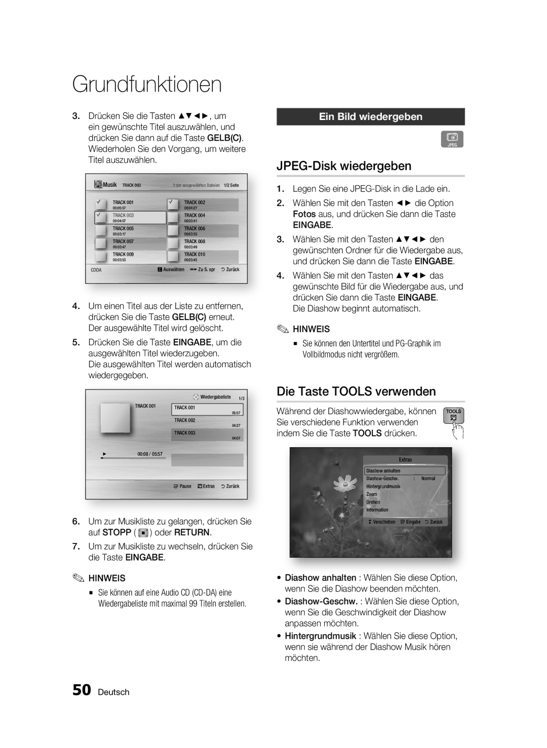 Samsung BD-C6500/EDC, BD-C6500/XEN, BD-C6500/XAA JPEG-Disk wiedergeben, Die Taste Tools verwenden, Ein Bild wiedergeben 