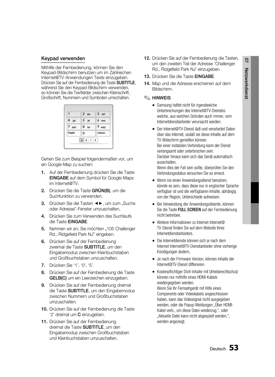 Samsung BD-C6500/XEE, BD-C6500/XEN manual Keypad verwenden, Drücken Sie zum Verwenden des Suchlaufs die Taste Eingabe 