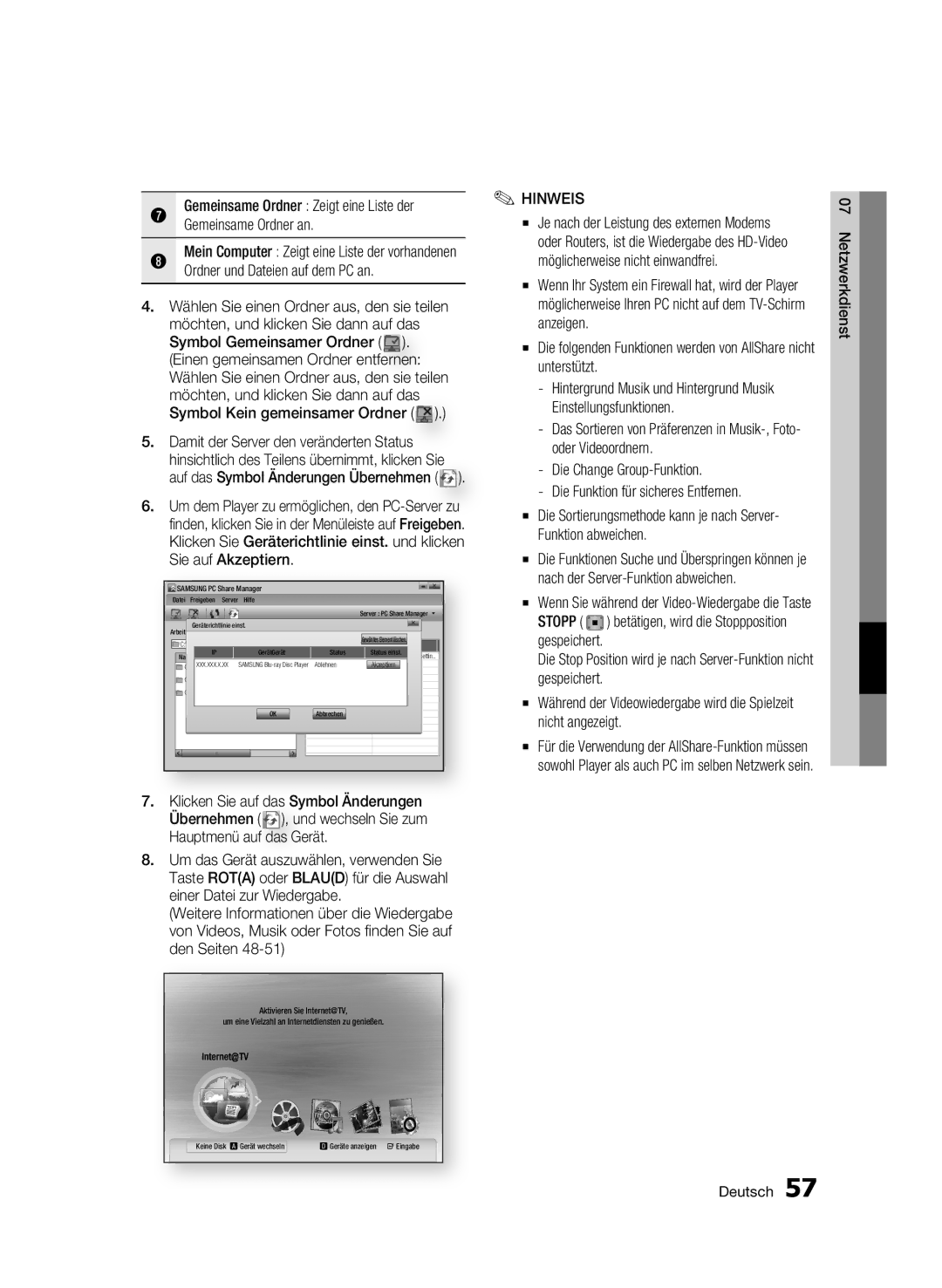 Samsung BD-C6500/XEF, BD-C6500/XEN, BD-C6500/EDC, BD-C6500/XAA Gemeinsame Ordner Zeigt eine Liste der Gemeinsame Ordner an 