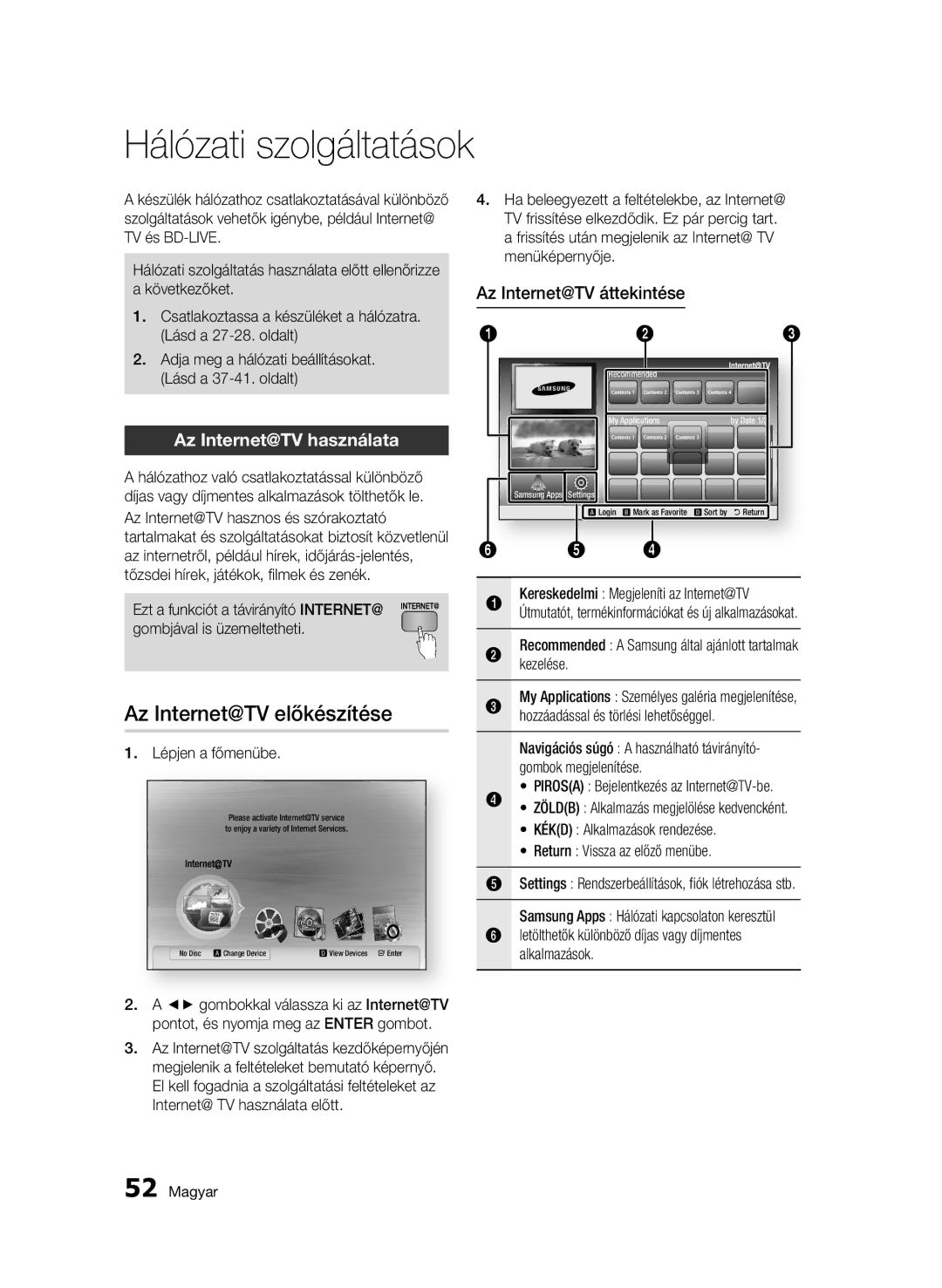 Samsung BD-C6500/XEN manual Hálózati szolgáltatások, Az Internet@TV előkészítése, Az Internet@TV használata, Menüképernyője 