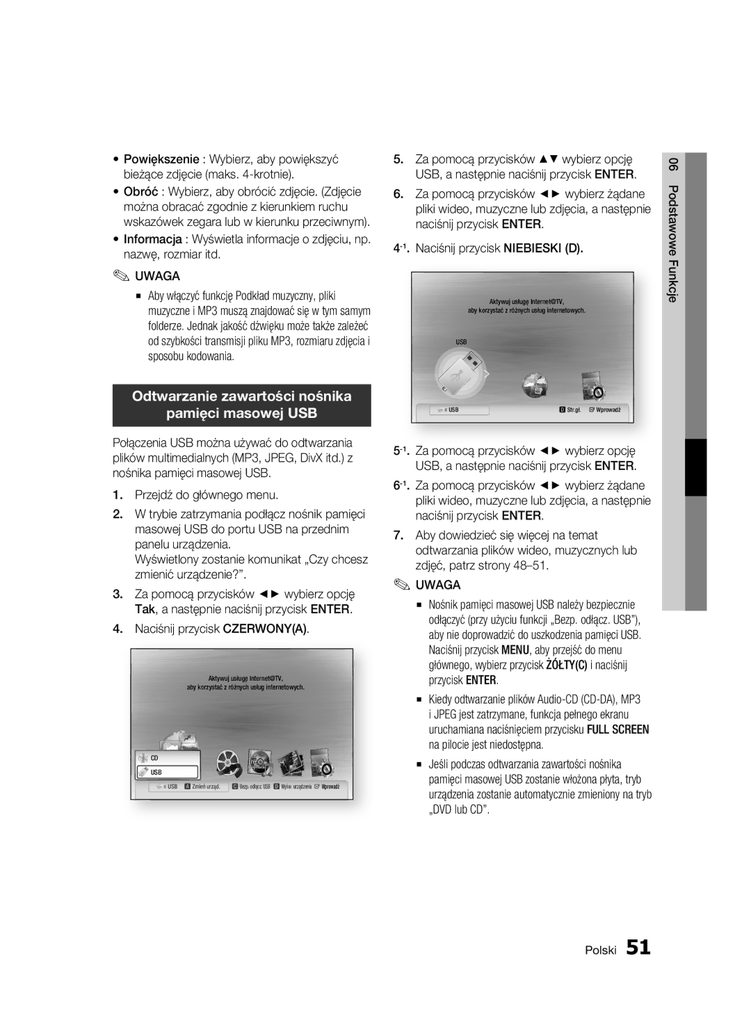 Samsung BD-C6500/XEN, BD-C6500/EDC manual Odtwarzanie zawartości nośnika Pamięci masowej USB, Naciśnij przycisk Czerwonya 