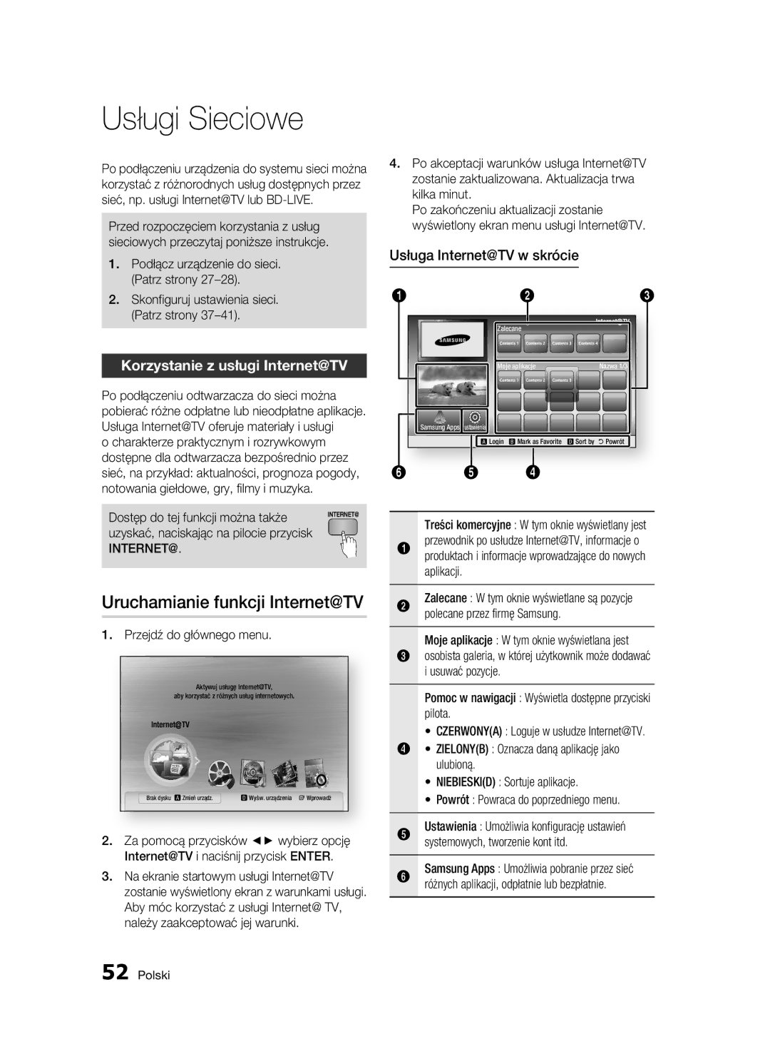 Samsung BD-C6500/EDC, BD-C6500/XEN Usługi Sieciowe, Uruchamianie funkcji Internet@TV, Korzystanie z usługi Internet@TV 